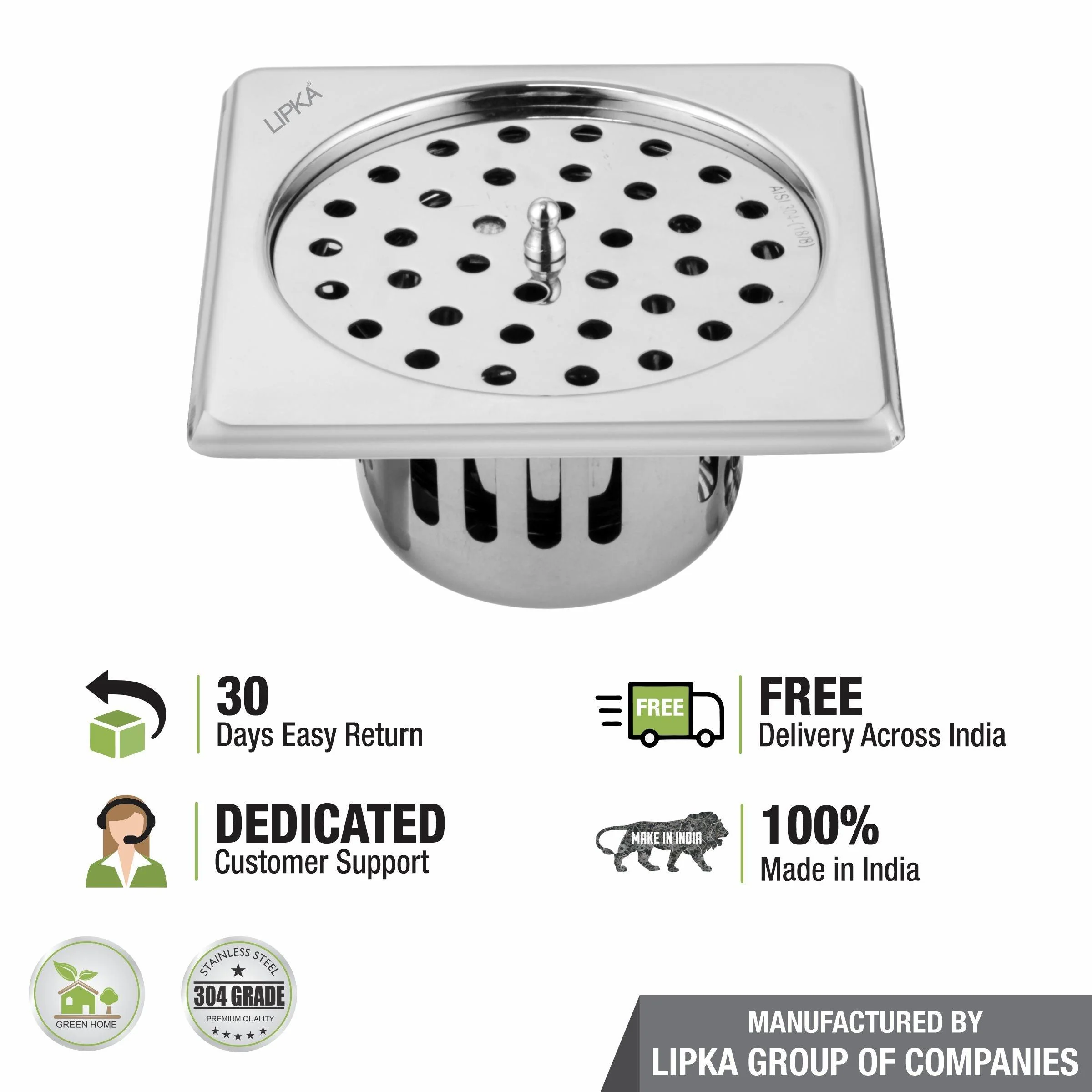 Square Floor Drain (5 x 5 Inches) with Lid and Cockroach Trap - LIPKA - Image 5