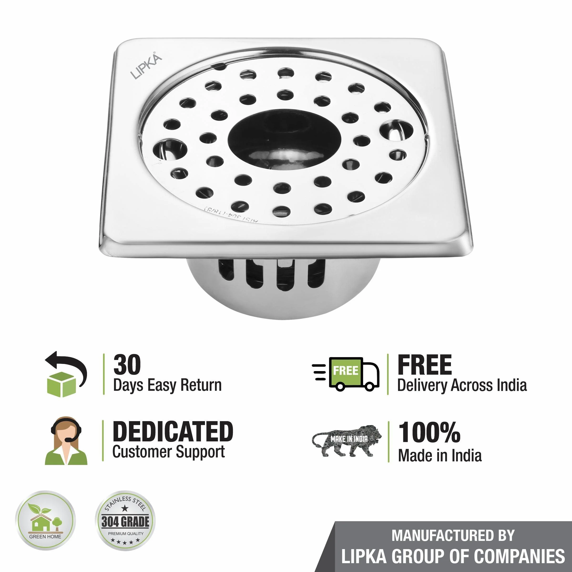 Square Floor Drain (5 x 5 Inches) with Lock, Hole and Cockroach Trap - LIPKA - Image 5