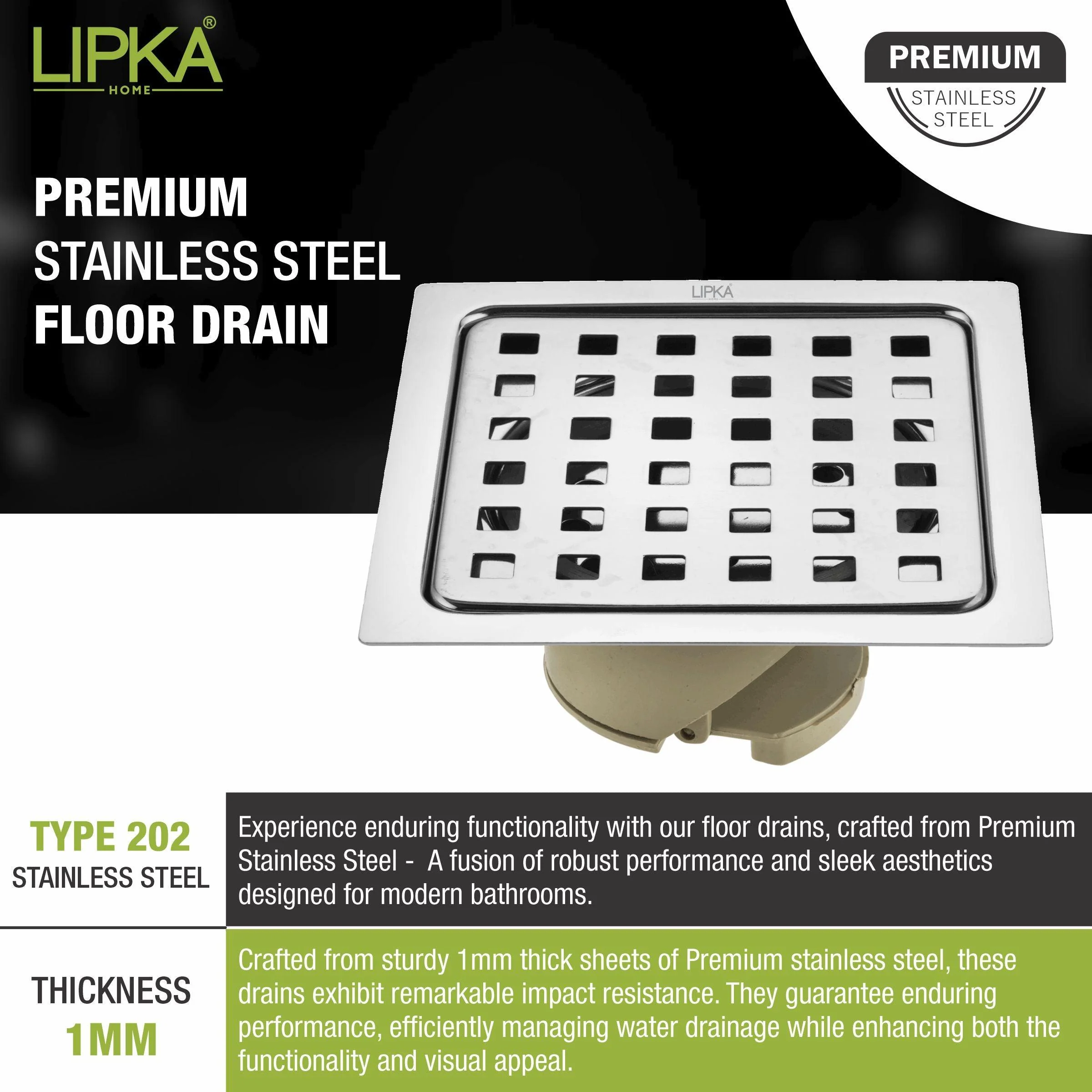 Square Jal Floor Drain (5 x 5 Inches) with Wide PVC Cockroach Trap - LIPKA - Image 4