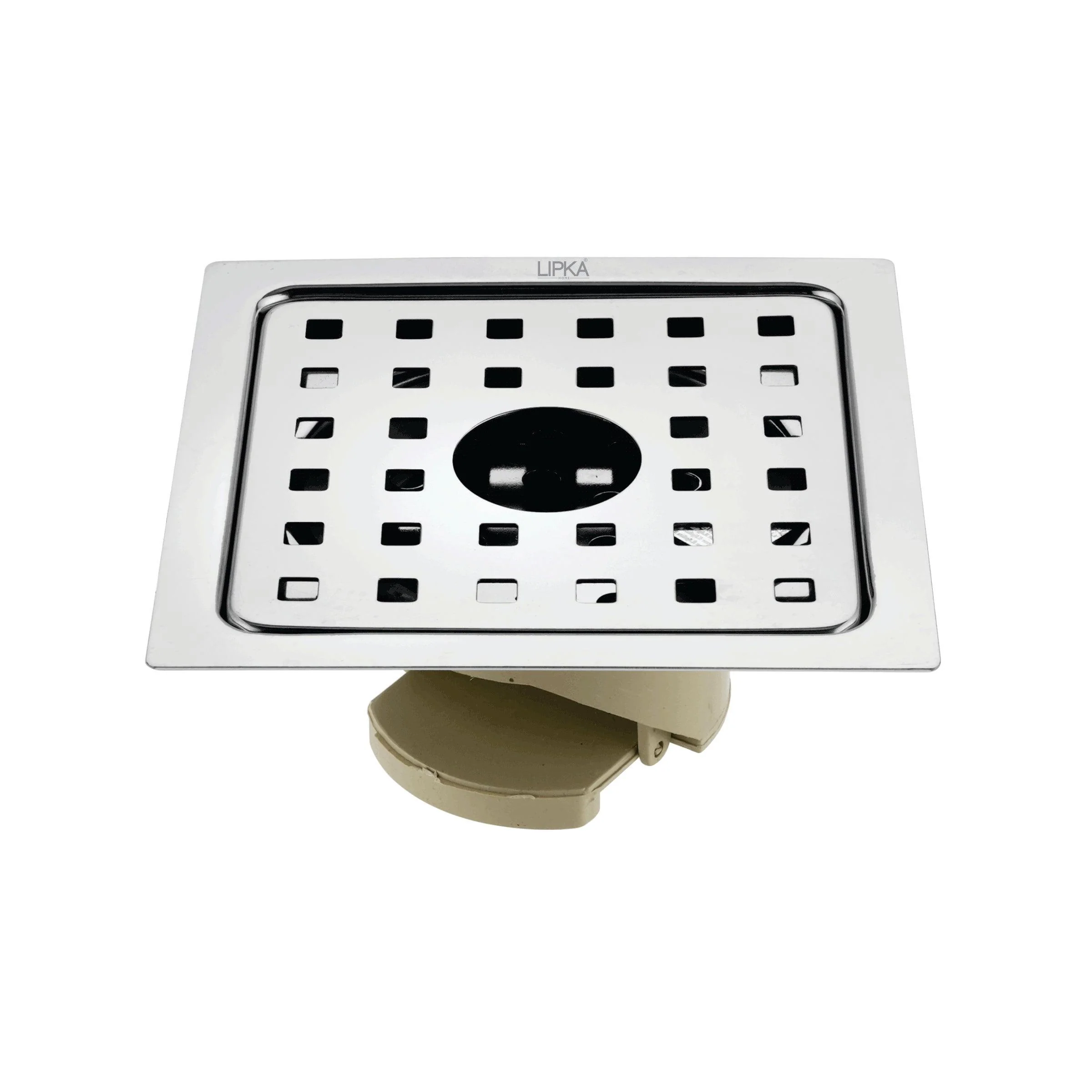 Square Jal Floor Drain (6 x 6 Inches) with Hole and Wide PVC Cockroach Trap - LIPKA