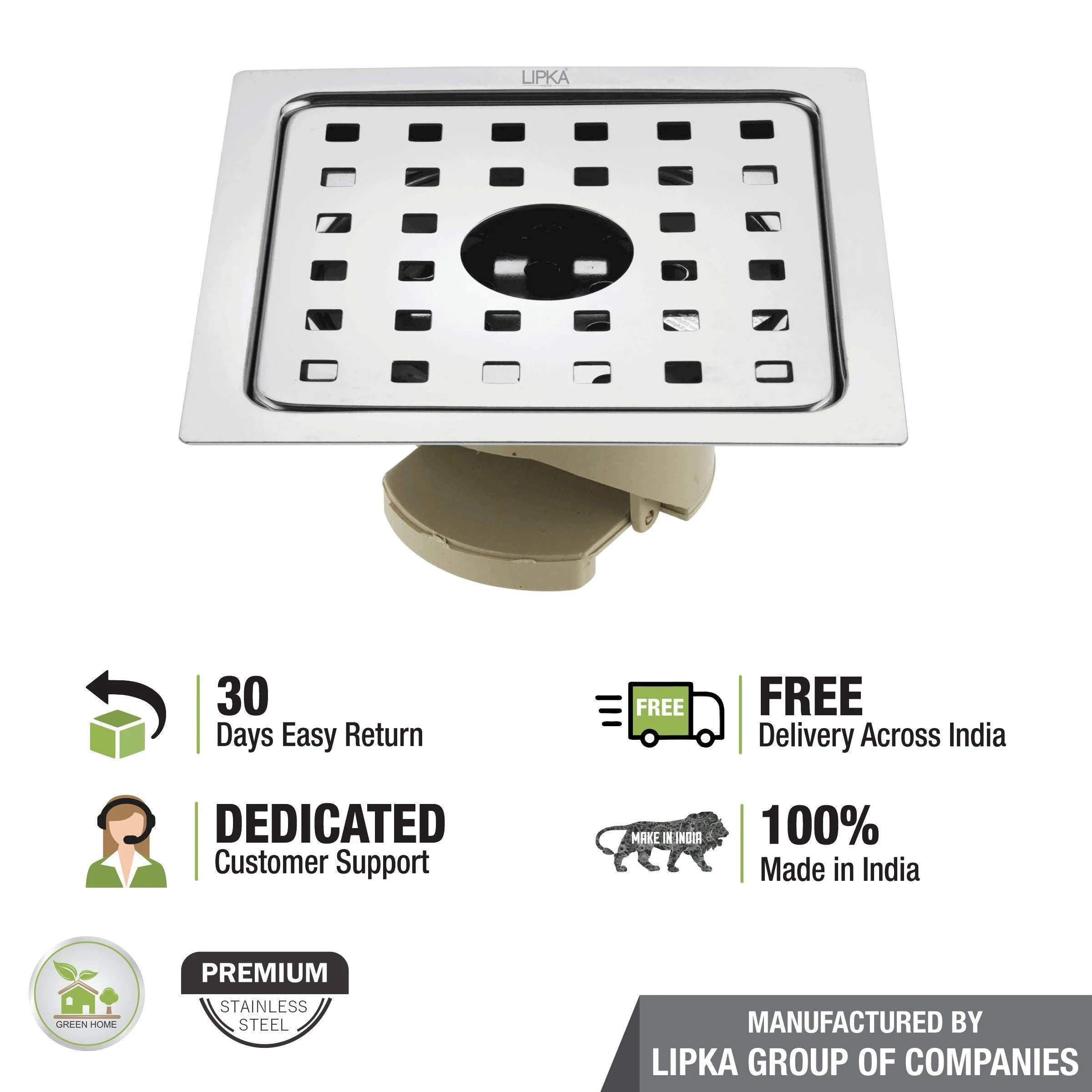 Square Jal Floor Drain (6 x 6 Inches) with Hole and Wide PVC Cockroach Trap - LIPKA - Image 5