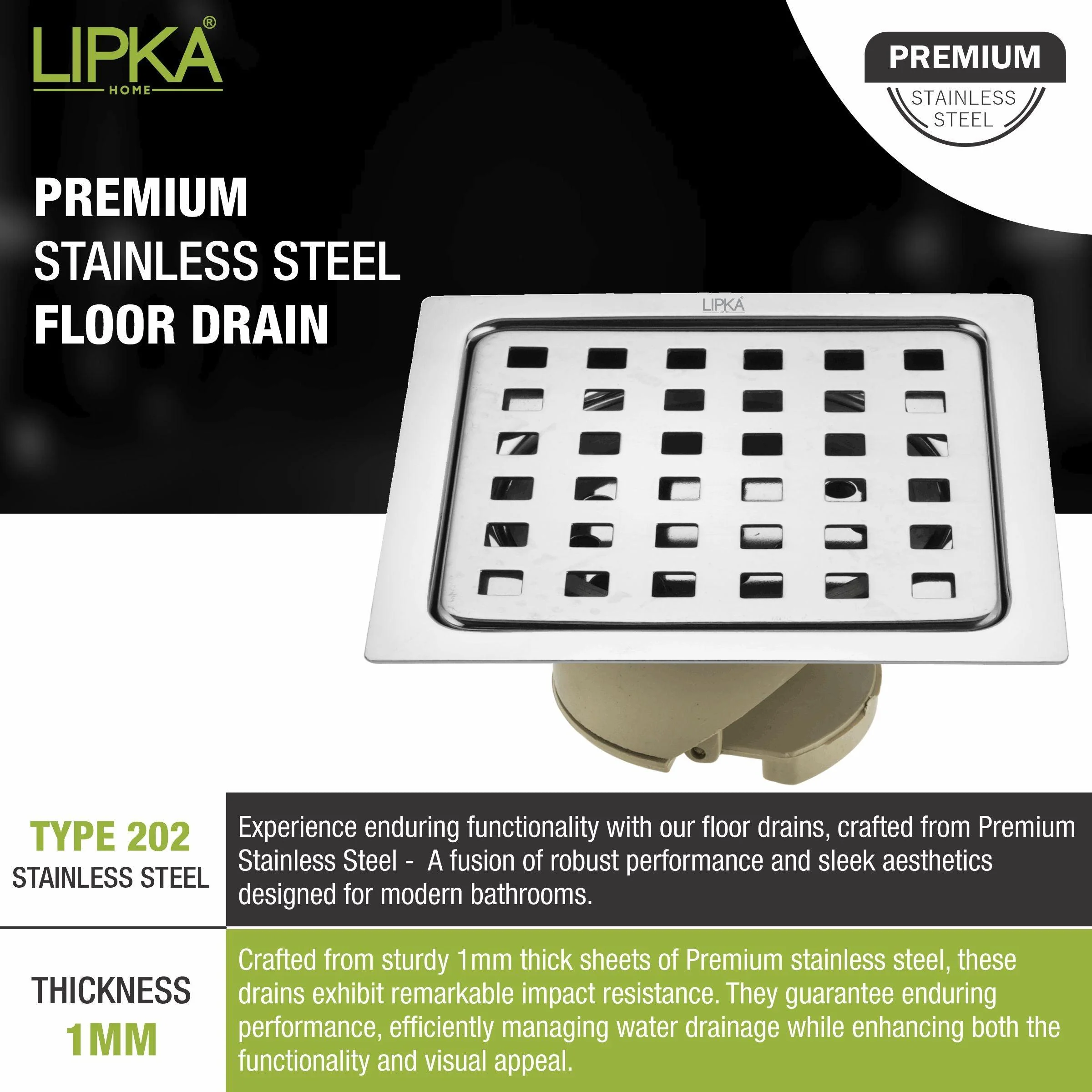 Square Jal Floor Drain (6 x 6 Inches) with Wide PVC Cockroach Trap - LIPKA - Image 4