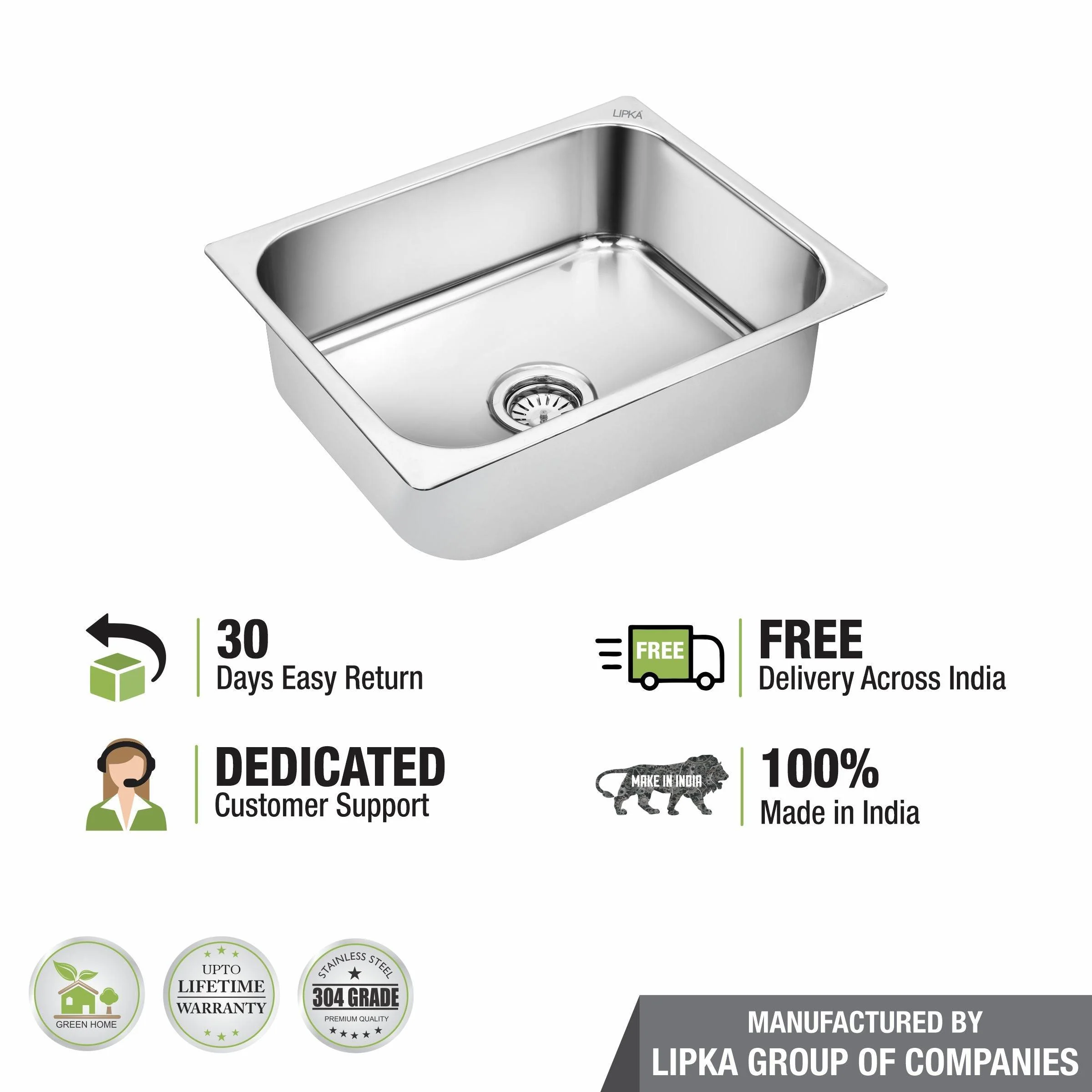 Square Single Bowl 304-Grade Kitchen Sink (18 x 16 x 8 Inches) - LIPKA - Image 5