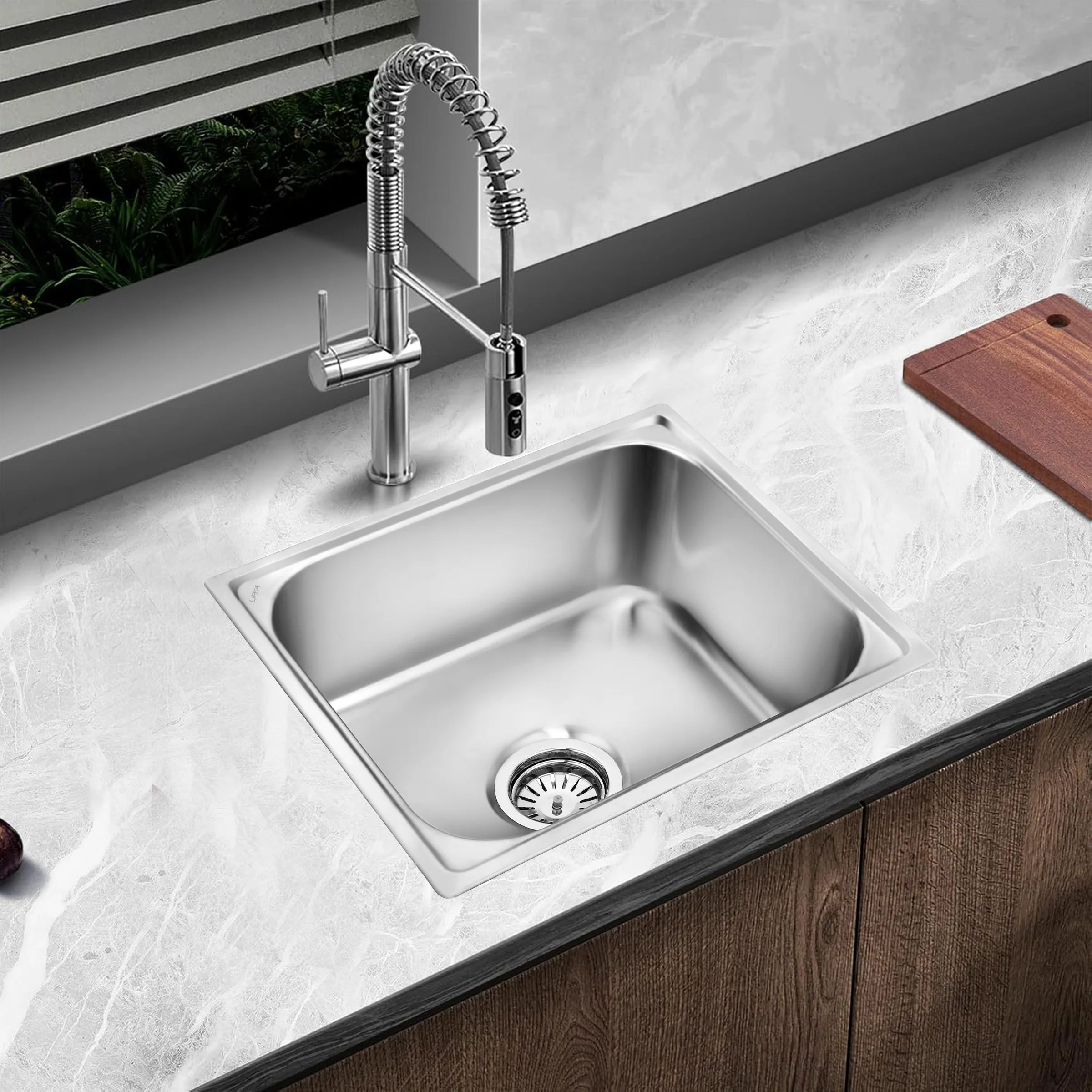 Square Single Bowl 304-Grade Kitchen Sink (22 x 18 x 8 Inches) - LIPKA
