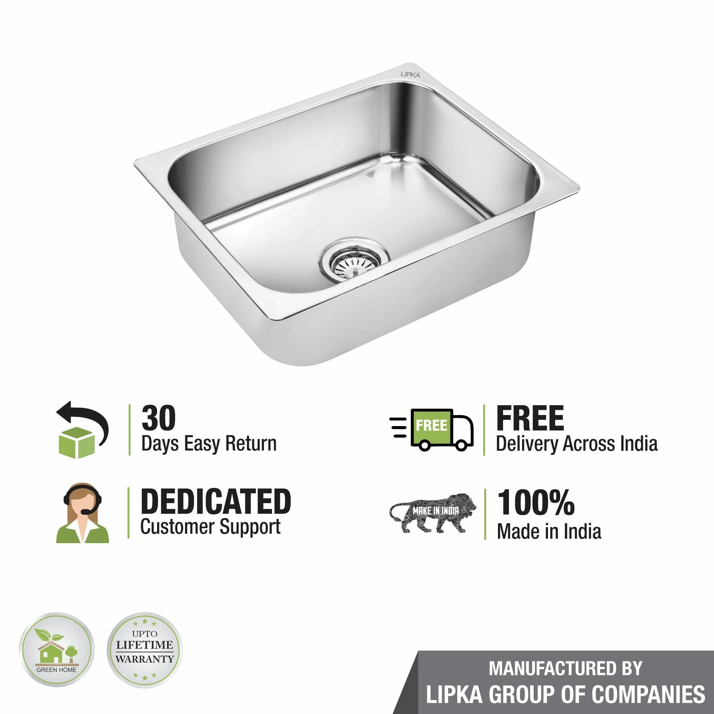 Square Single Bowl Kitchen Sink (18 x 16 x 8 Inches) - LIPKA - Image 5