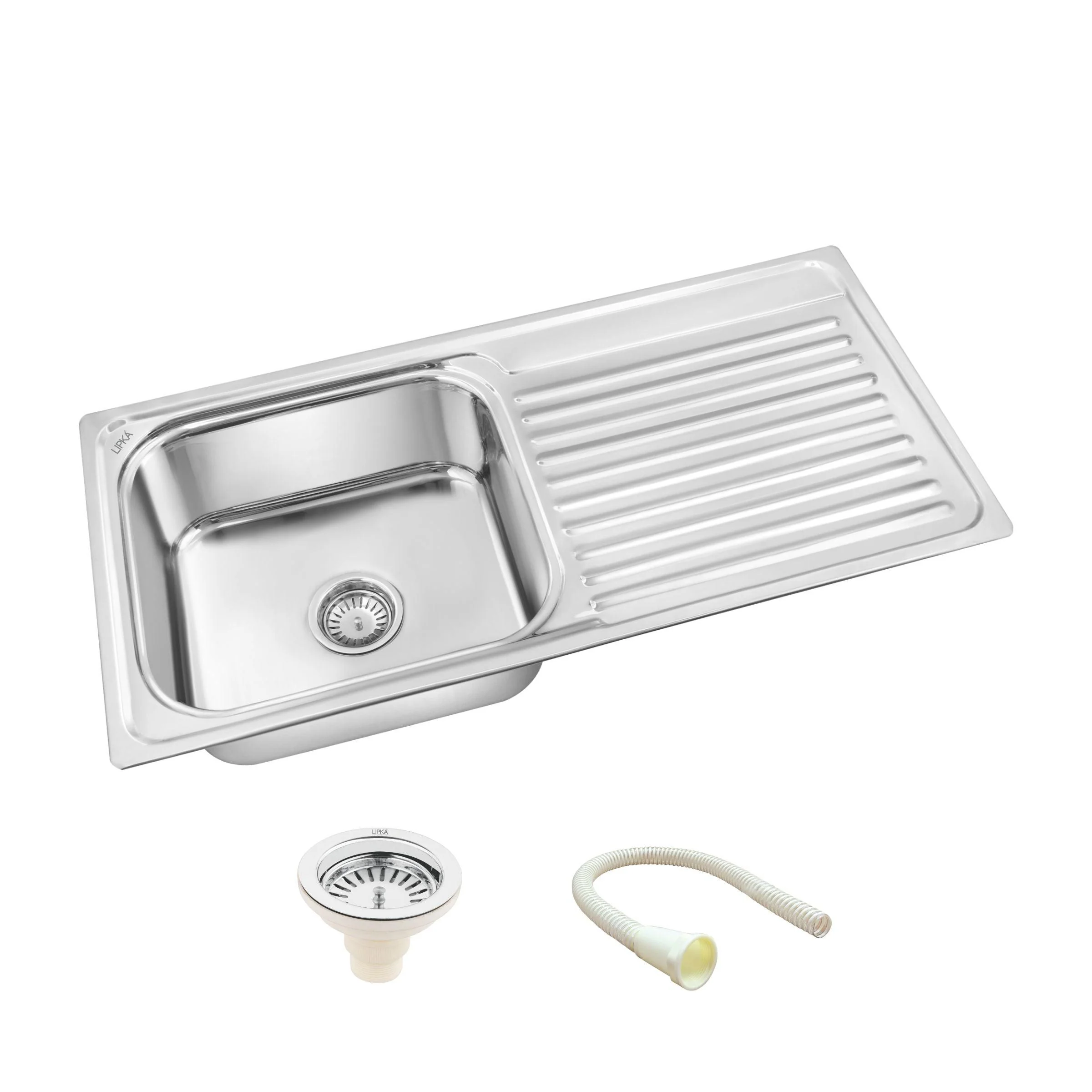 Square Single Bowl Kitchen Sink with Drainboard (37 x 18 x 8 Inches) - LIPKA - Image 2