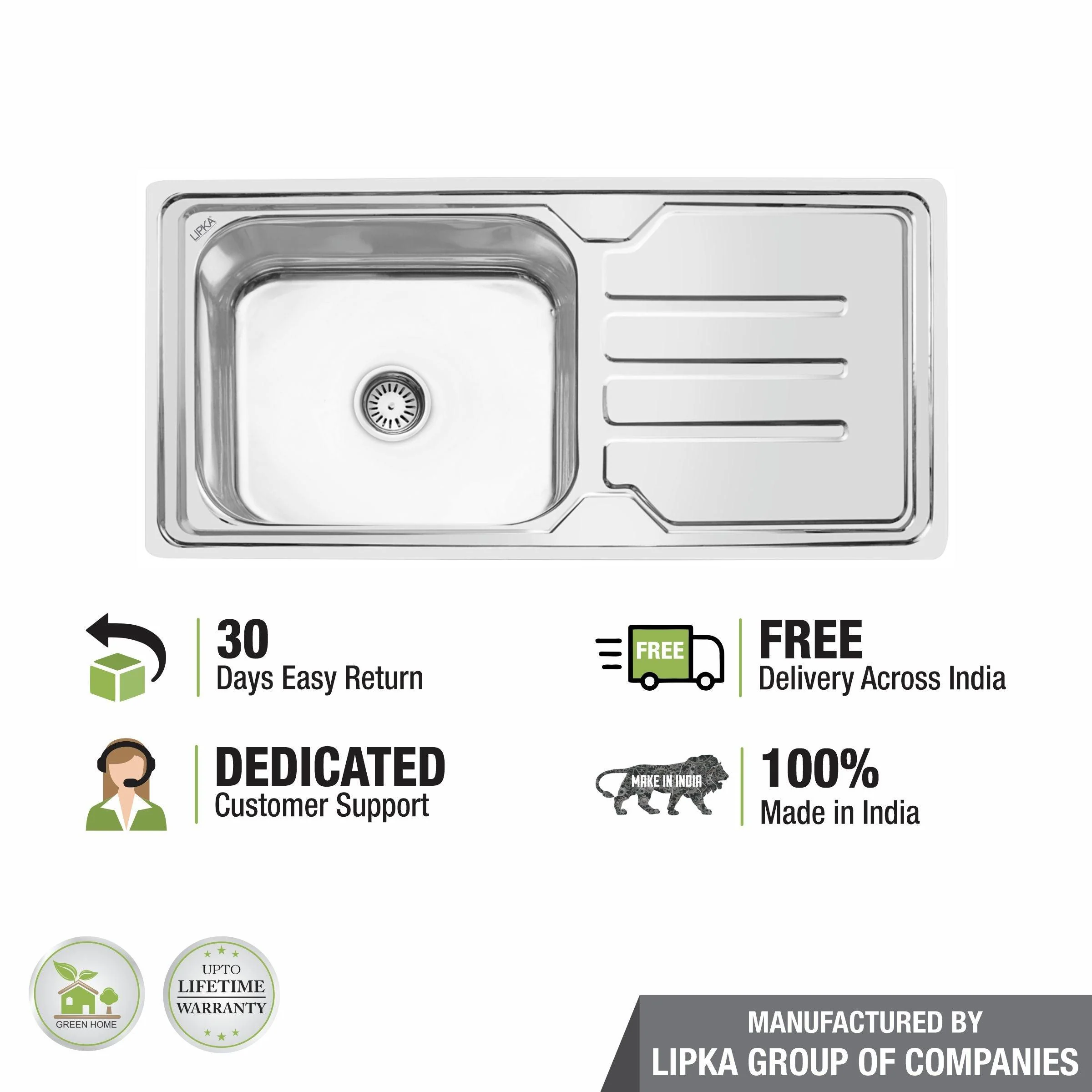 Square Single Bowl Kitchen Sink with Drainboard (42 x 20 x 9 Inches) - LIPKA - Image 6