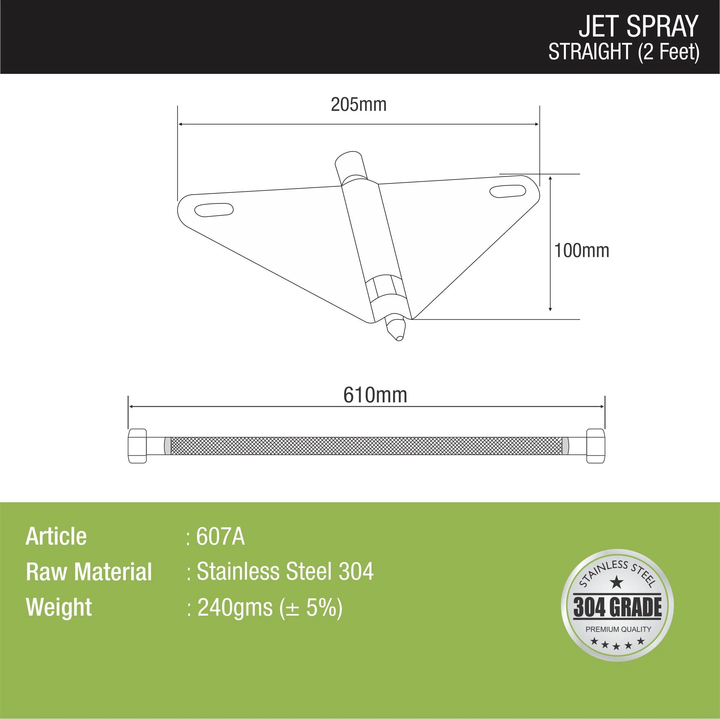 Straight Jet Spray with 304-Grade SS Holder & 2 Feet Hose - LIPKA - Image 2