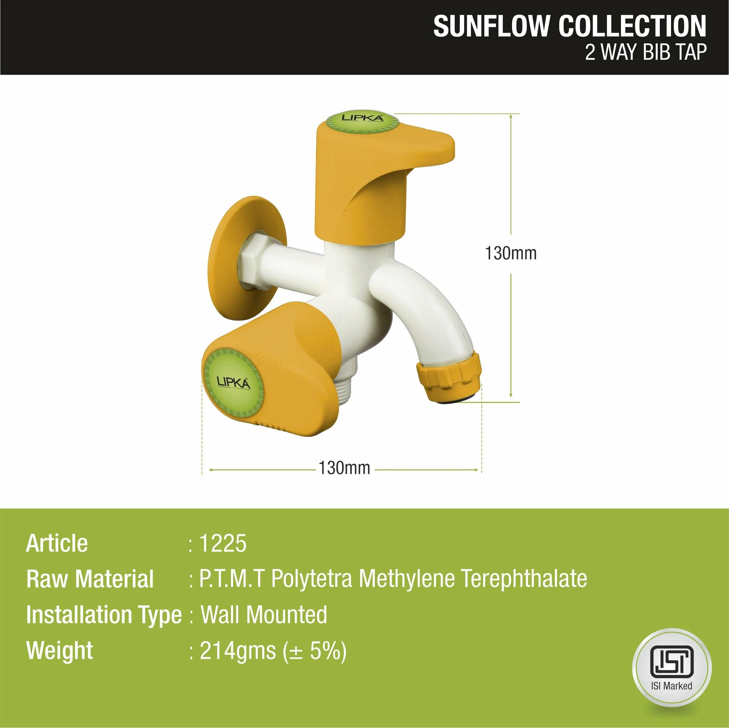 Sunflow Two Way Bib Tap PTMT Faucet (Double Handle) - LIPKA - Image 2
