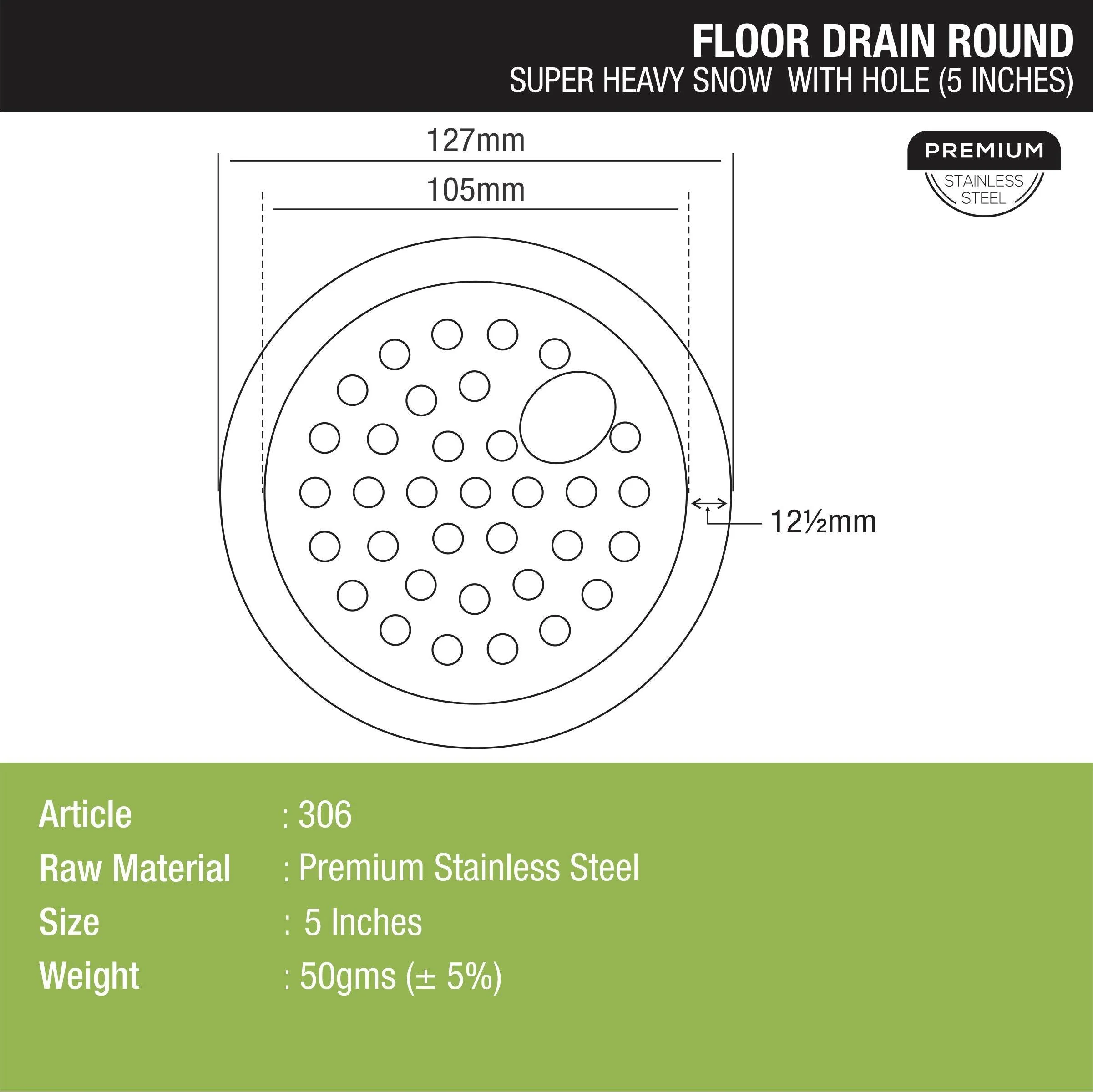 Super Heavy Snow Round Floor Drain with Hole (5 inches) - LIPKA - Image 2