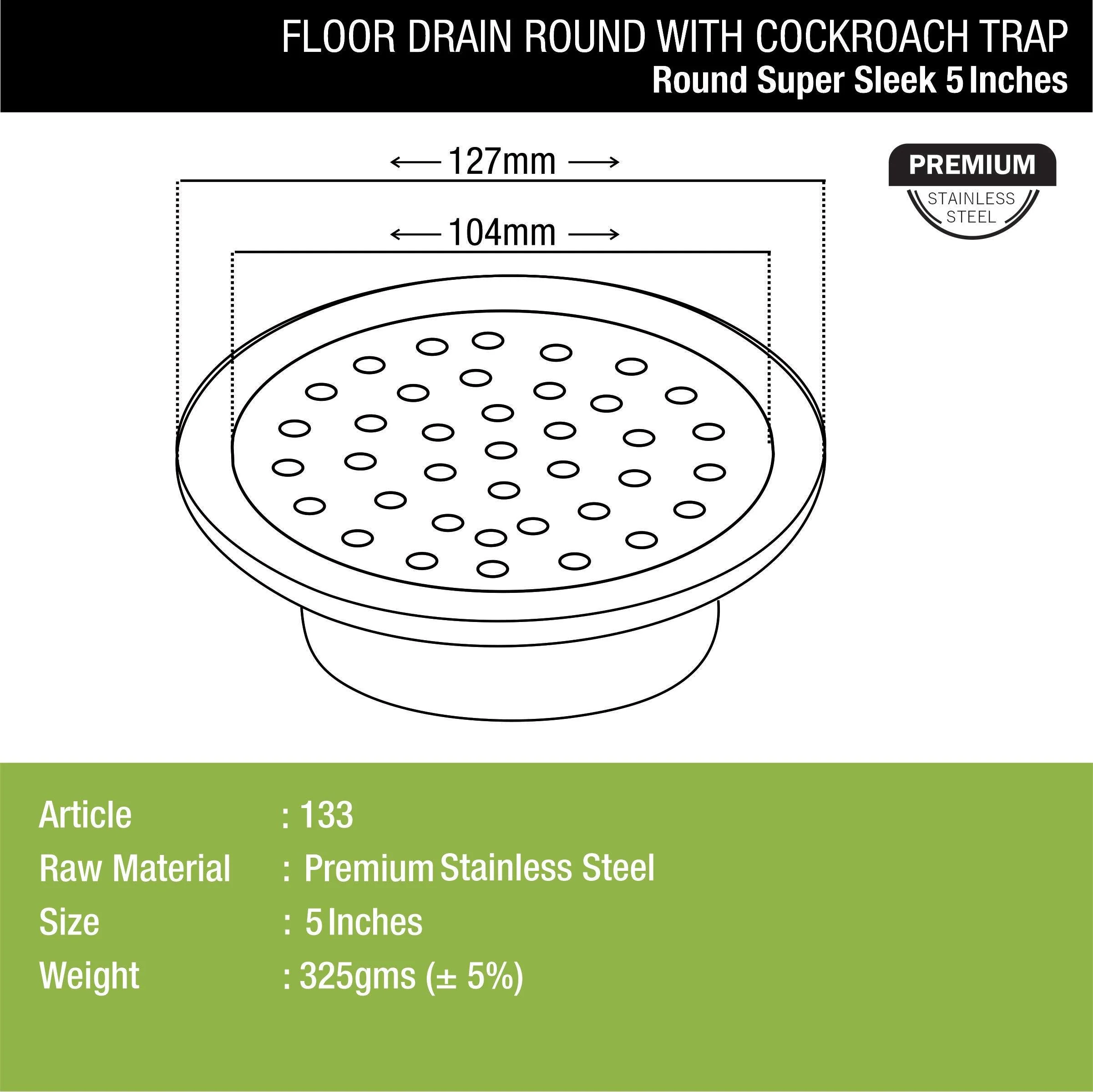 Super Sleek Round Floor Drain (5 inches) with Cockroach Trap - LIPKA - Image 2