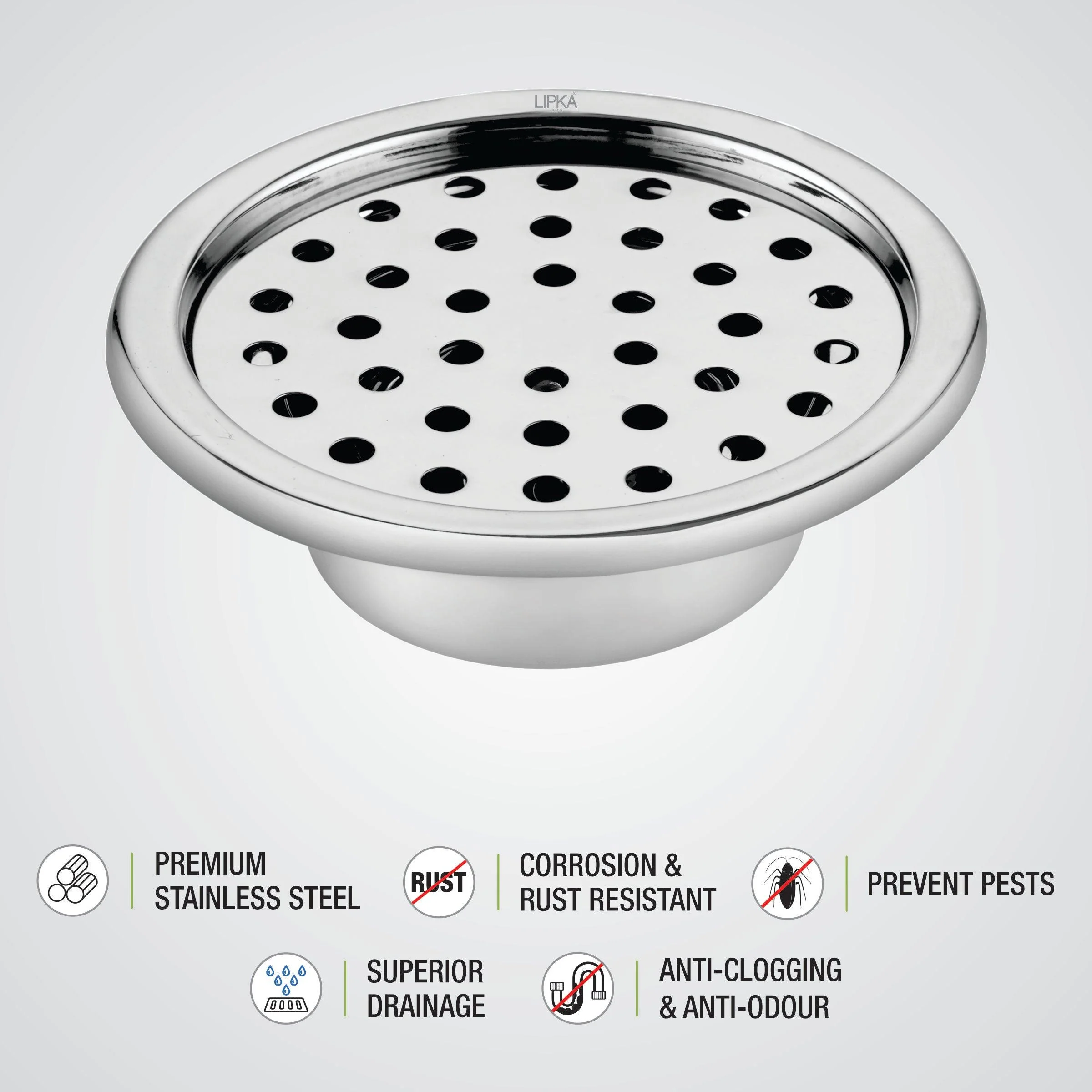 Super Sleek Round Floor Drain (5 inches) with Cockroach Trap - LIPKA - Image 3