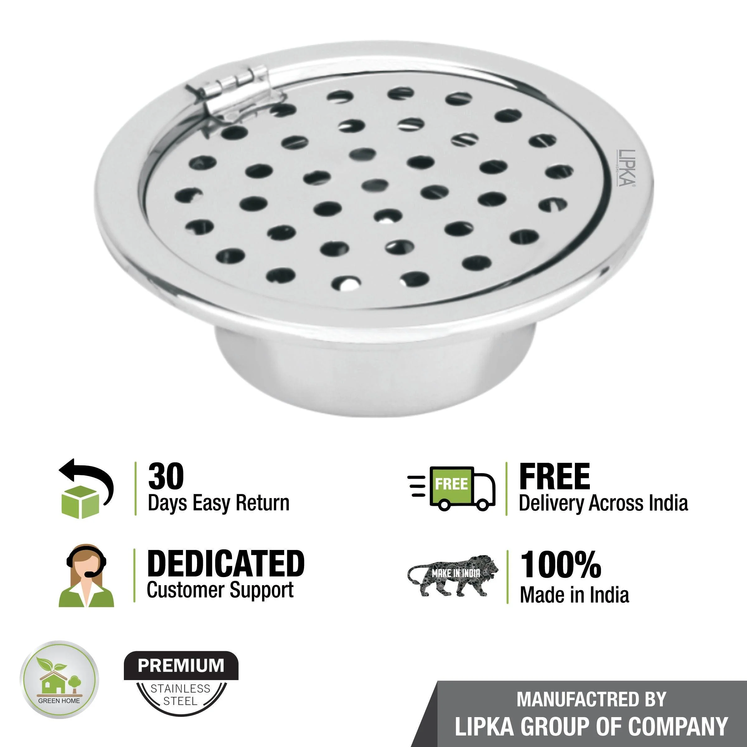 Super Sleek Round Floor Drain (5 inches) with Hinge and Cockroach Trap - LIPKA - Image 4