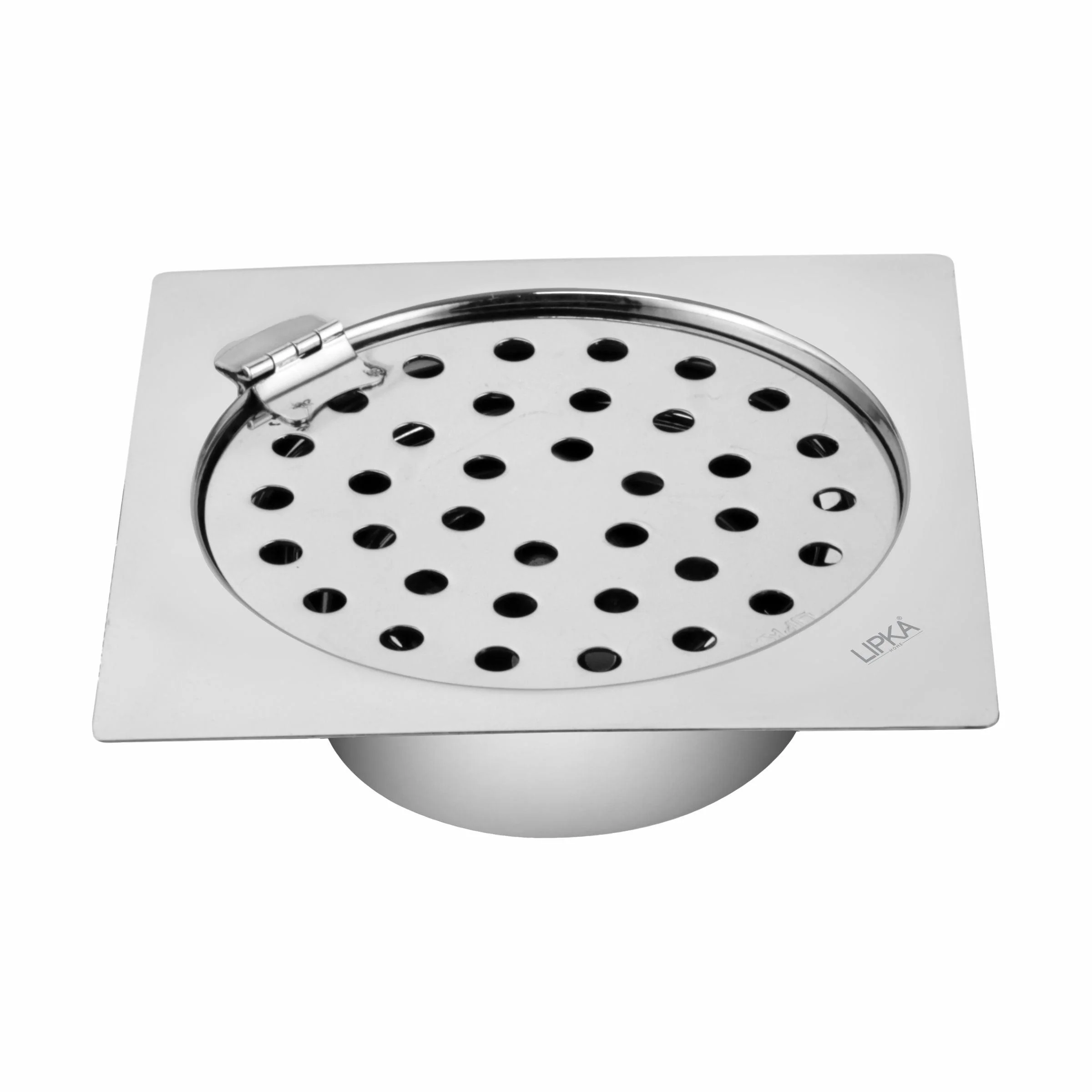 Super Sleek Square Flat Cut Floor Drain (5 x 5 Inches) with Hinge and Cockroach Trap - LIPKA