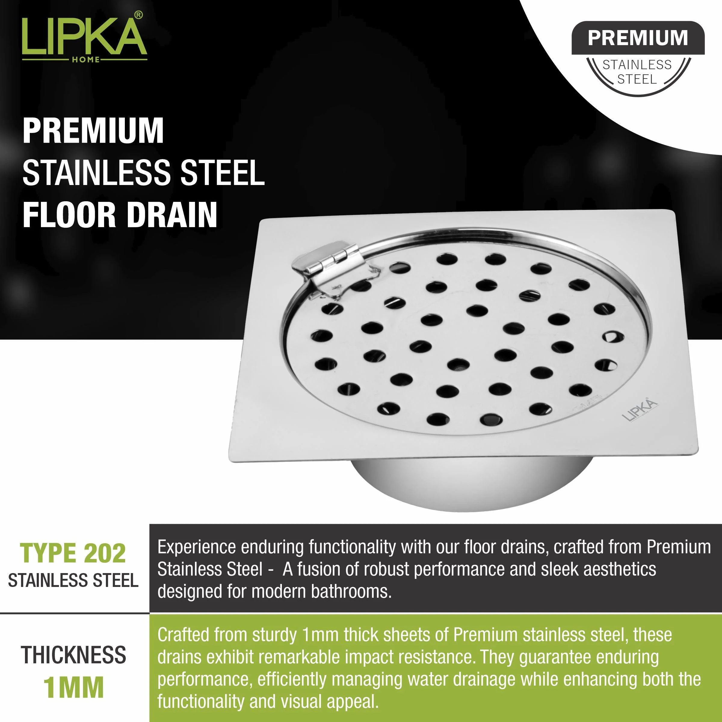 Super Sleek Square Flat Cut Floor Drain (6 x 6 Inches) with Hinge and Cockroach Trap - LIPKA - Image 5