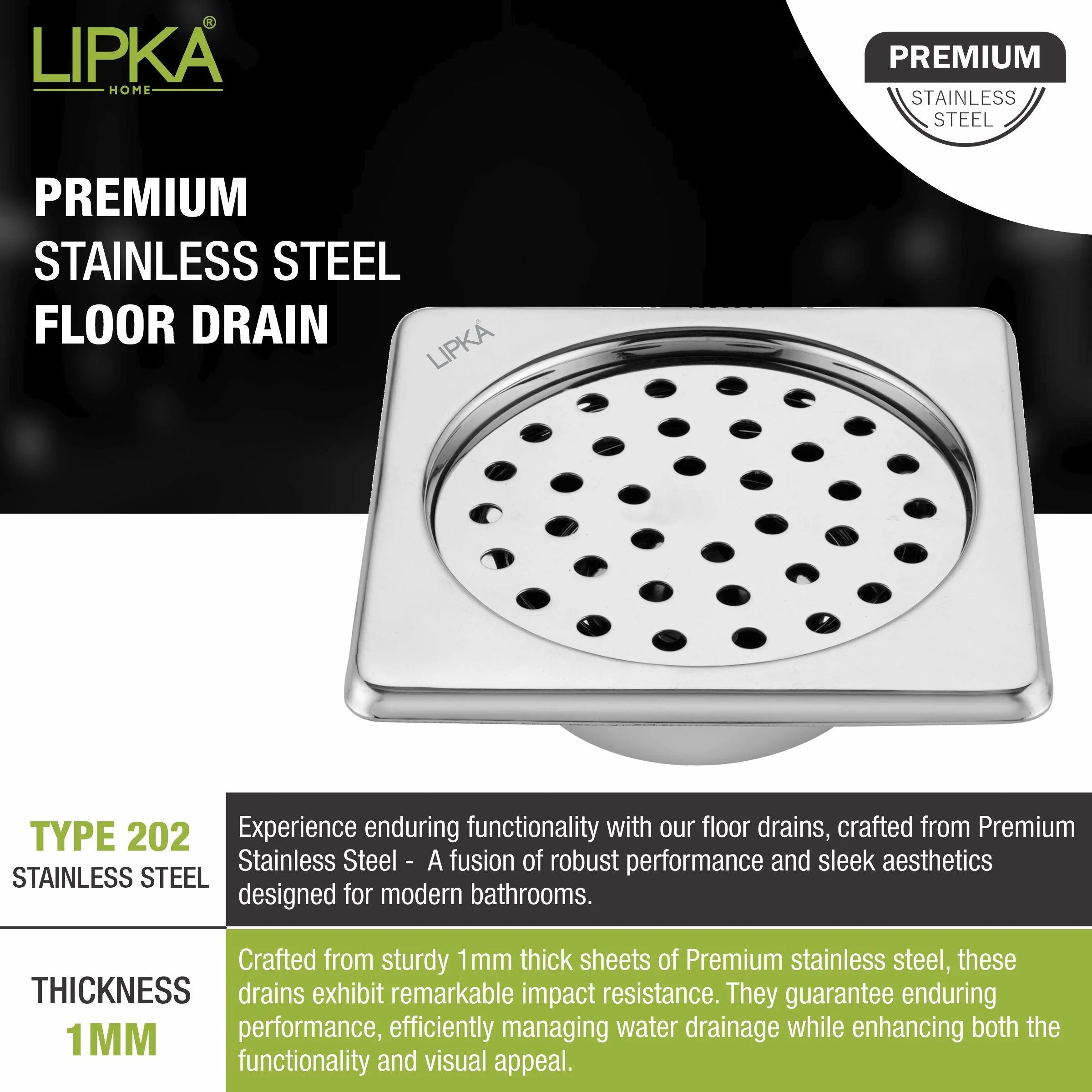 Super Sleek Square Floor Drain (5 x 5 Inches) with Cockroach Trap - LIPKA - Image 4