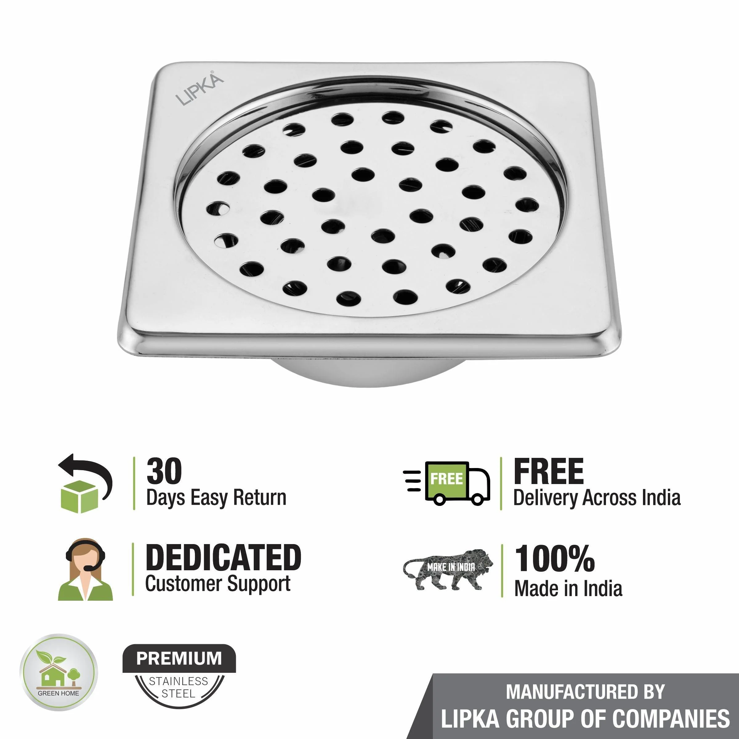 Super Sleek Square Floor Drain (5 x 5 Inches) with Cockroach Trap - LIPKA - Image 5