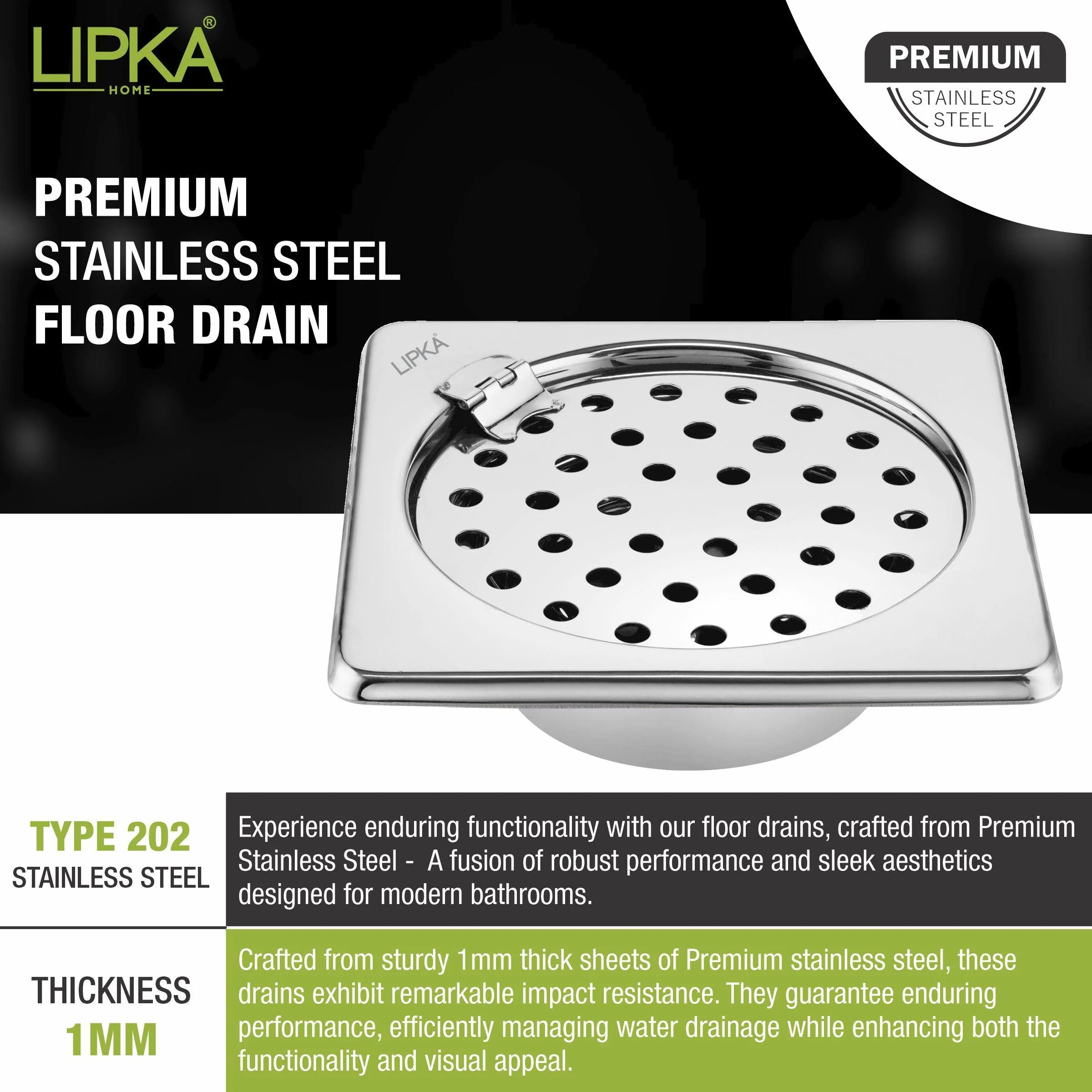 Super Sleek Square Floor Drain (6 x 6 Inches) With Hinge and Cockroach Trap - LIPKA - Image 5
