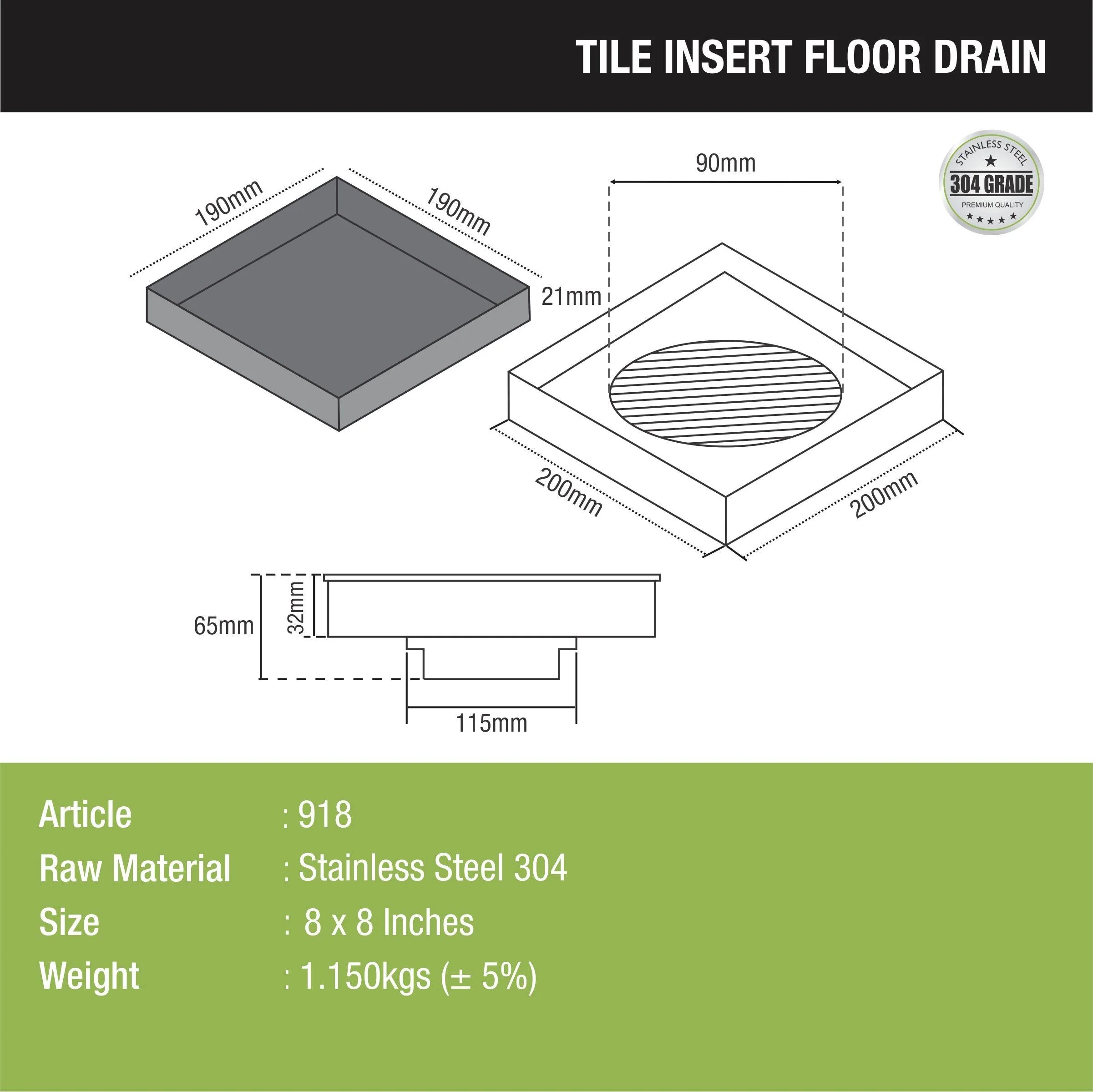 Tile Insert Floor Drain (8 x 8 Inches) - LIPKA - Image 2