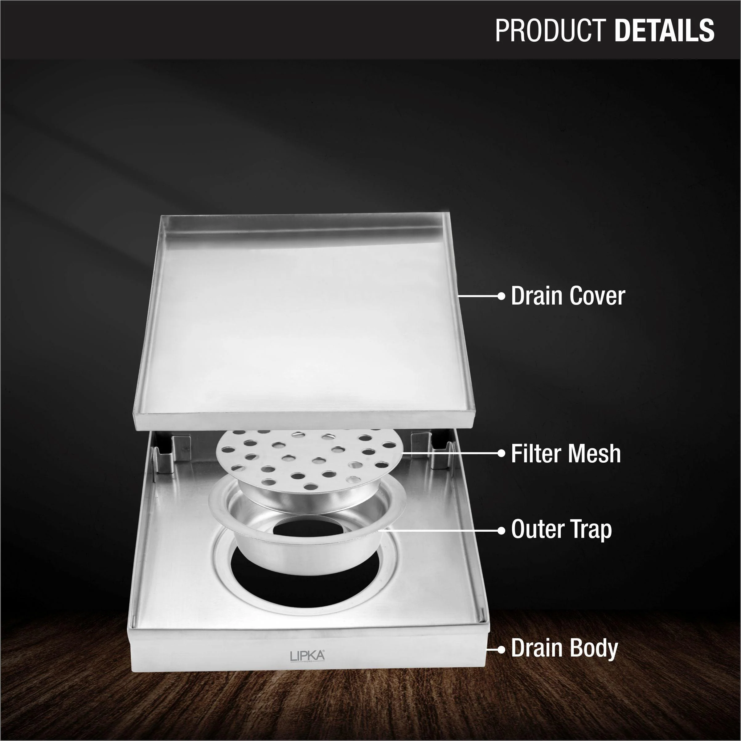 Tile Insert Floor Drain (8 x 8 Inches) - LIPKA - Image 3