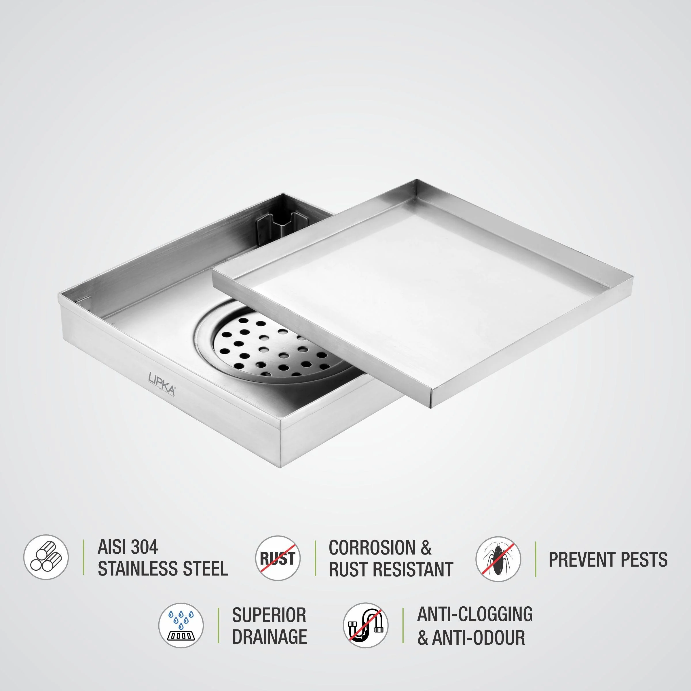 Tile Insert Floor Drain (8 x 8 Inches) - LIPKA - Image 4