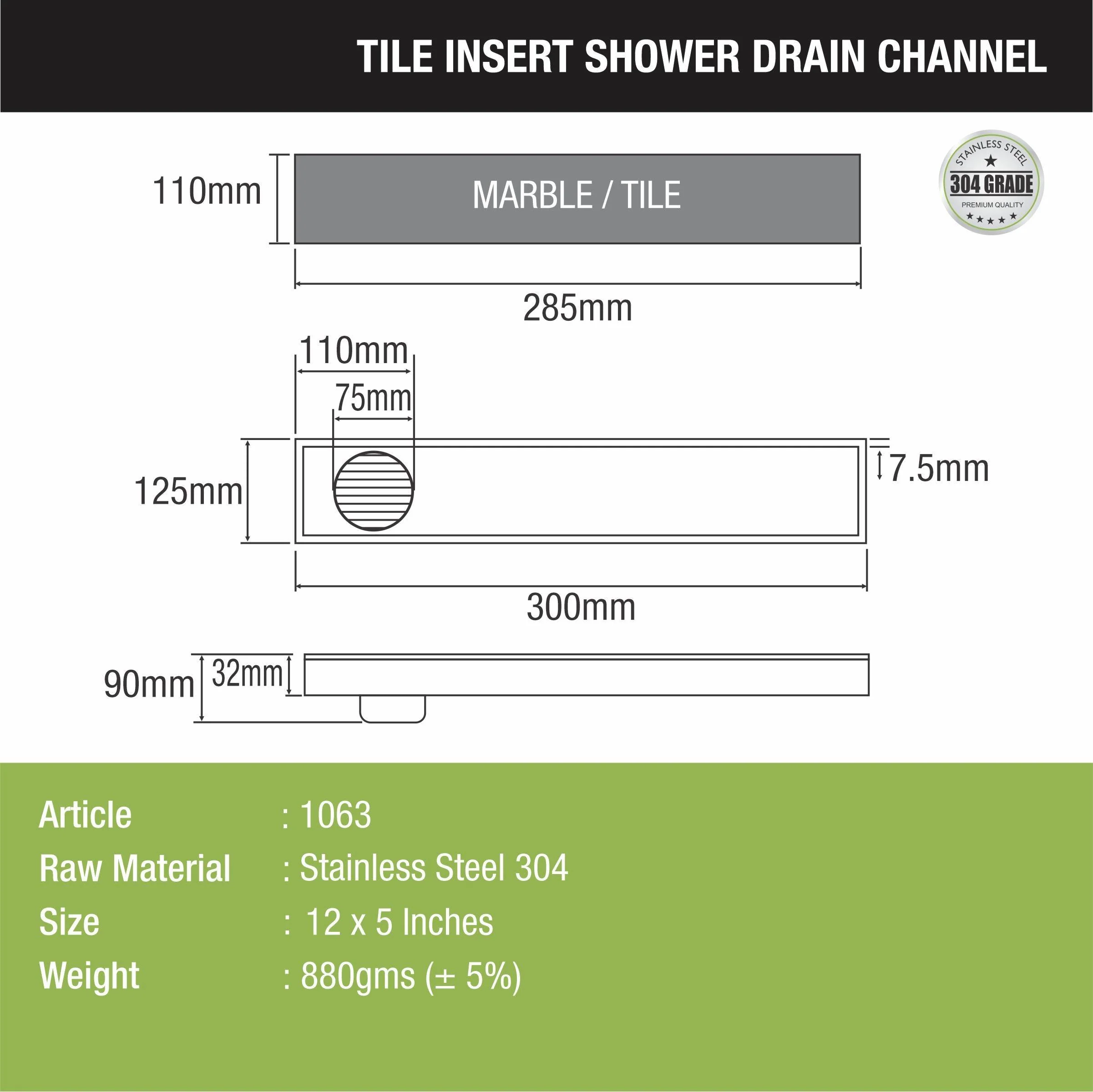 Tile Insert Shower Drain Channel (12 x 5 Inches) - LIPKA - Image 2
