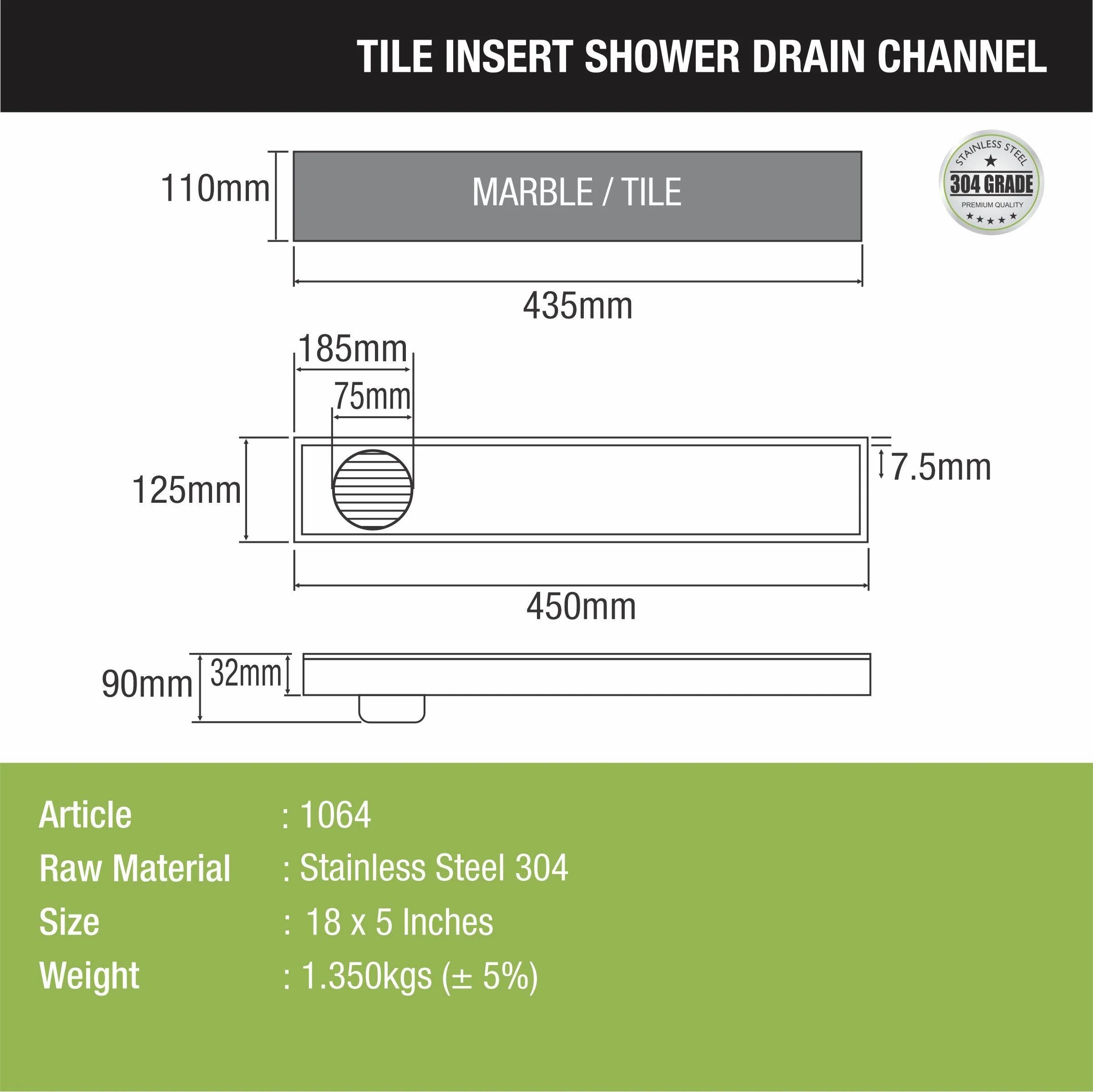 Tile Insert Shower Drain Channel (18 x 5 Inches) - LIPKA - Image 2