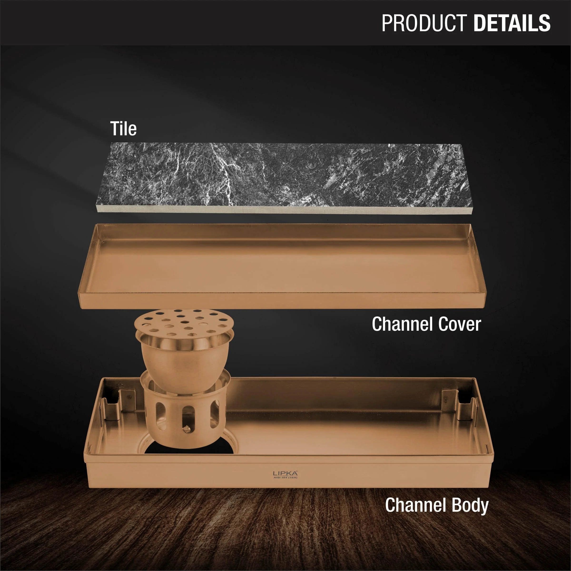 Tile Insert Shower Drain Channel - Antique Copper (12 x 4 Inches) - LIPKA - Image 3