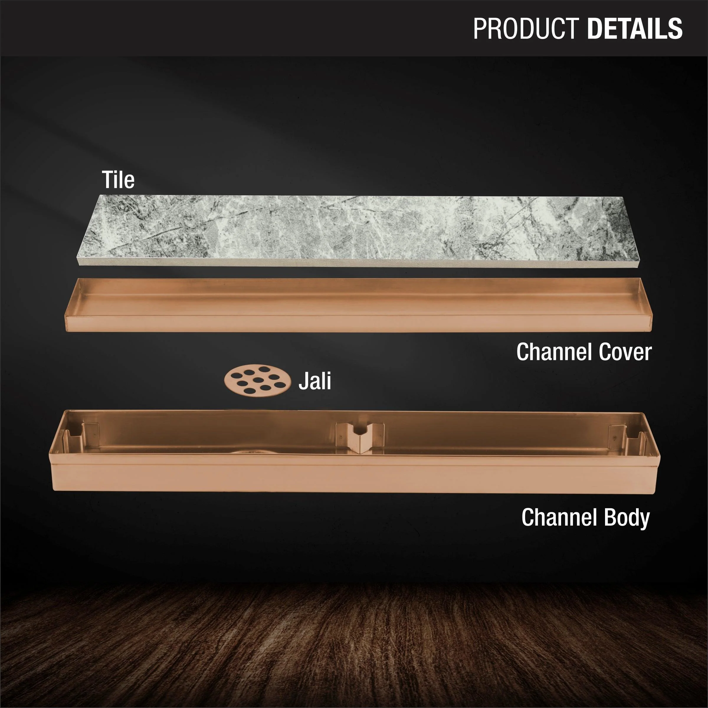 Tile Insert Shower Drain Channel - Antique Copper (40 x 2 Inches) - LIPKA - Image 3