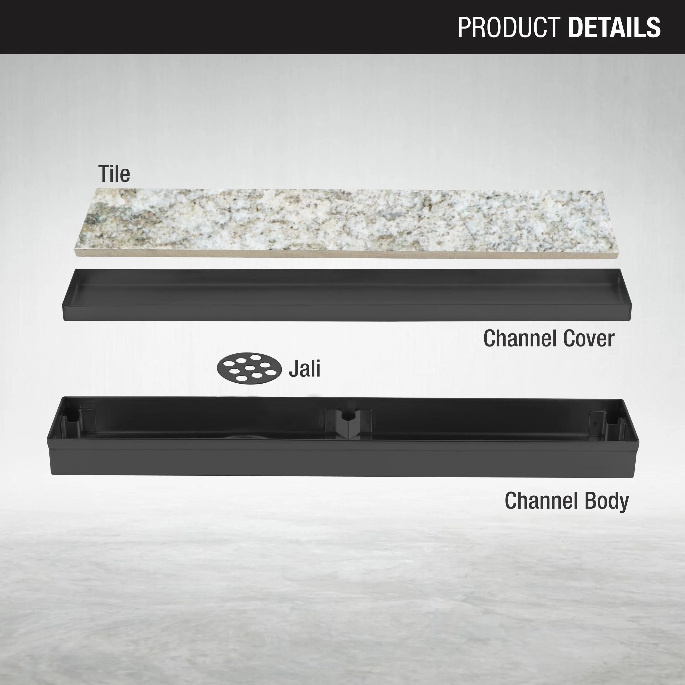 Tile Insert Shower Drain Channel - Black (12 x 2 Inches) - LIPKA - Image 3
