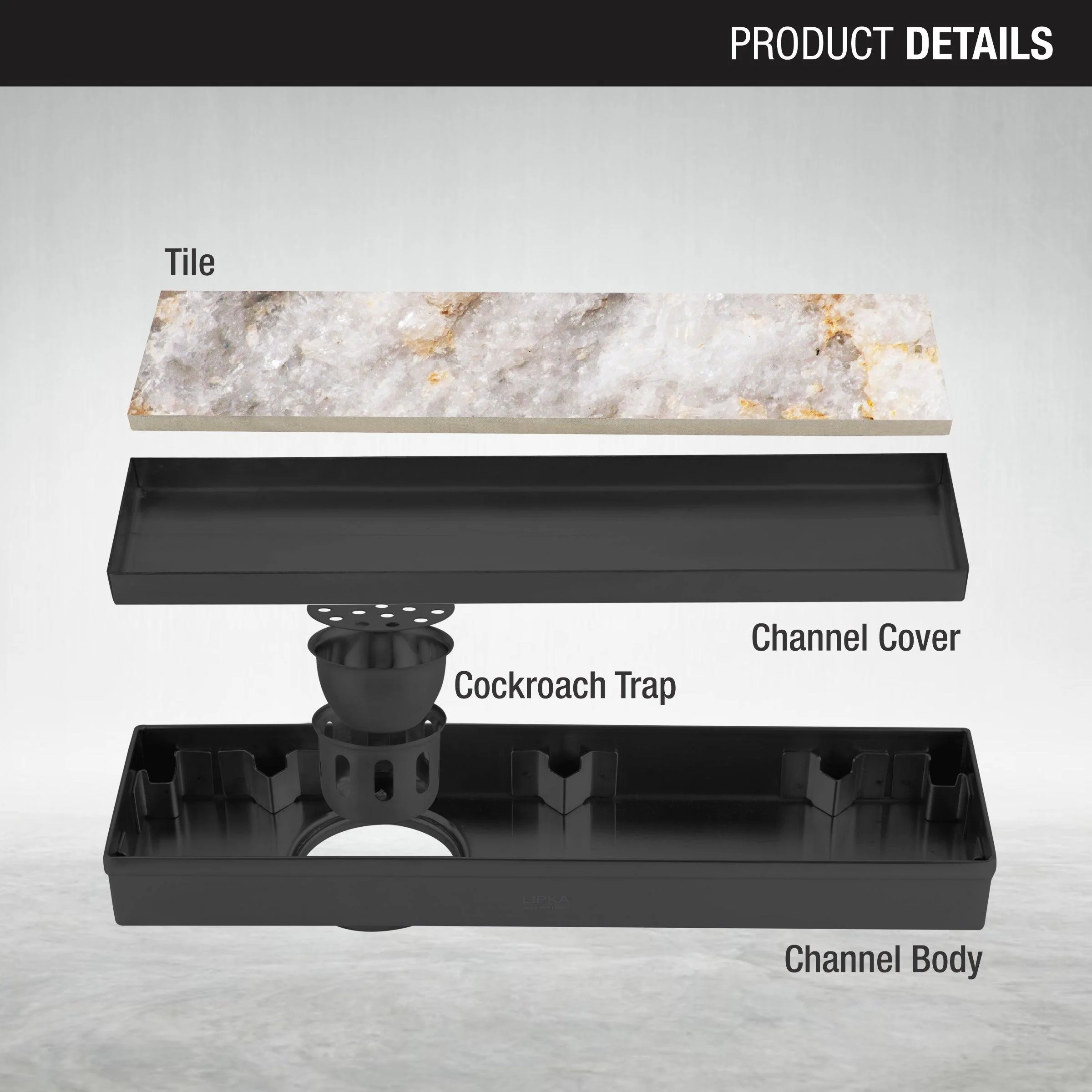 Tile Insert Shower Drain Channel - Black (12 x 3 Inches) - LIPKA - Image 3