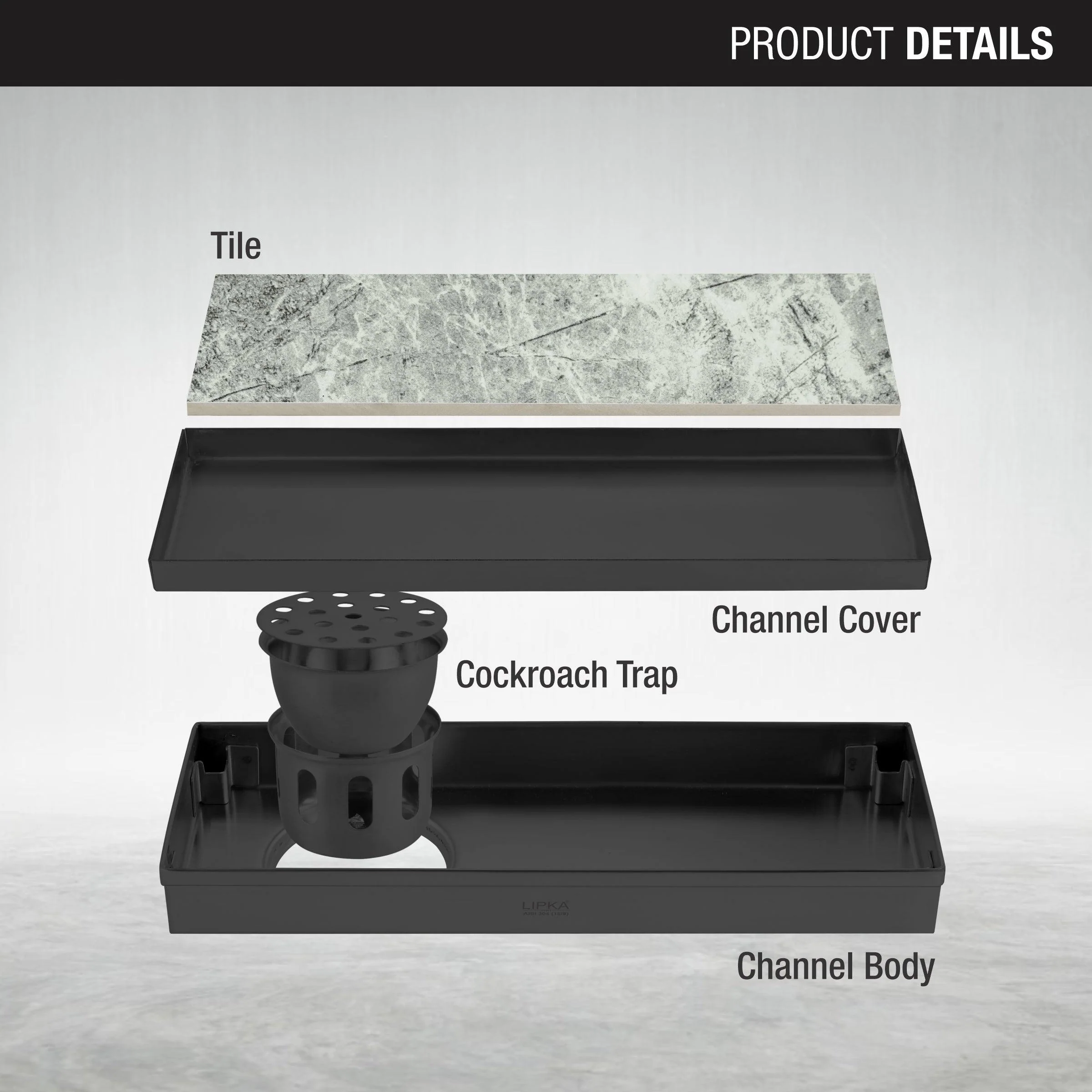 Tile Insert Shower Drain Channel - Black (18 x 5 Inches) - LIPKA - Image 3