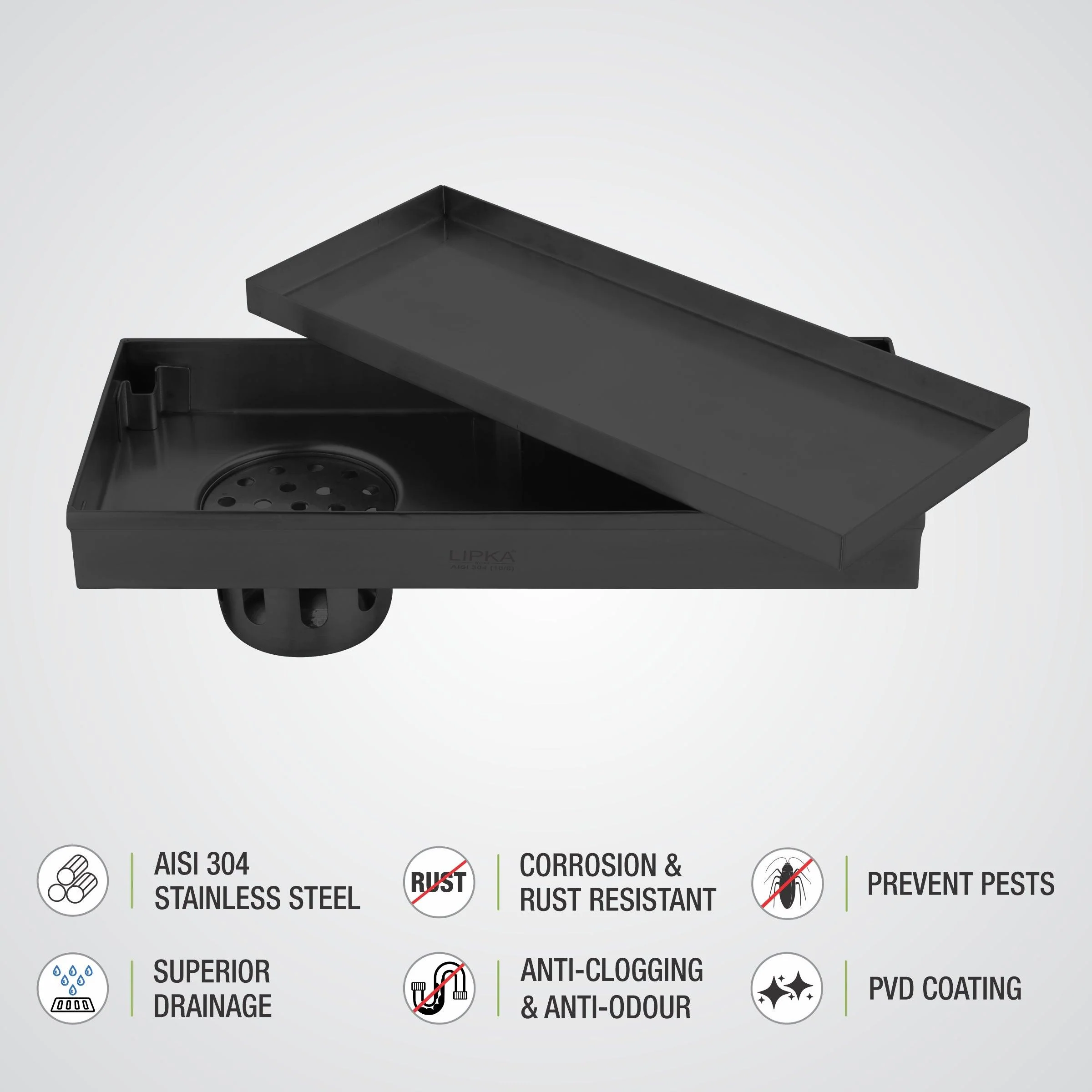 Tile Insert Shower Drain Channel - Black (18 x 5 Inches) - LIPKA - Image 4