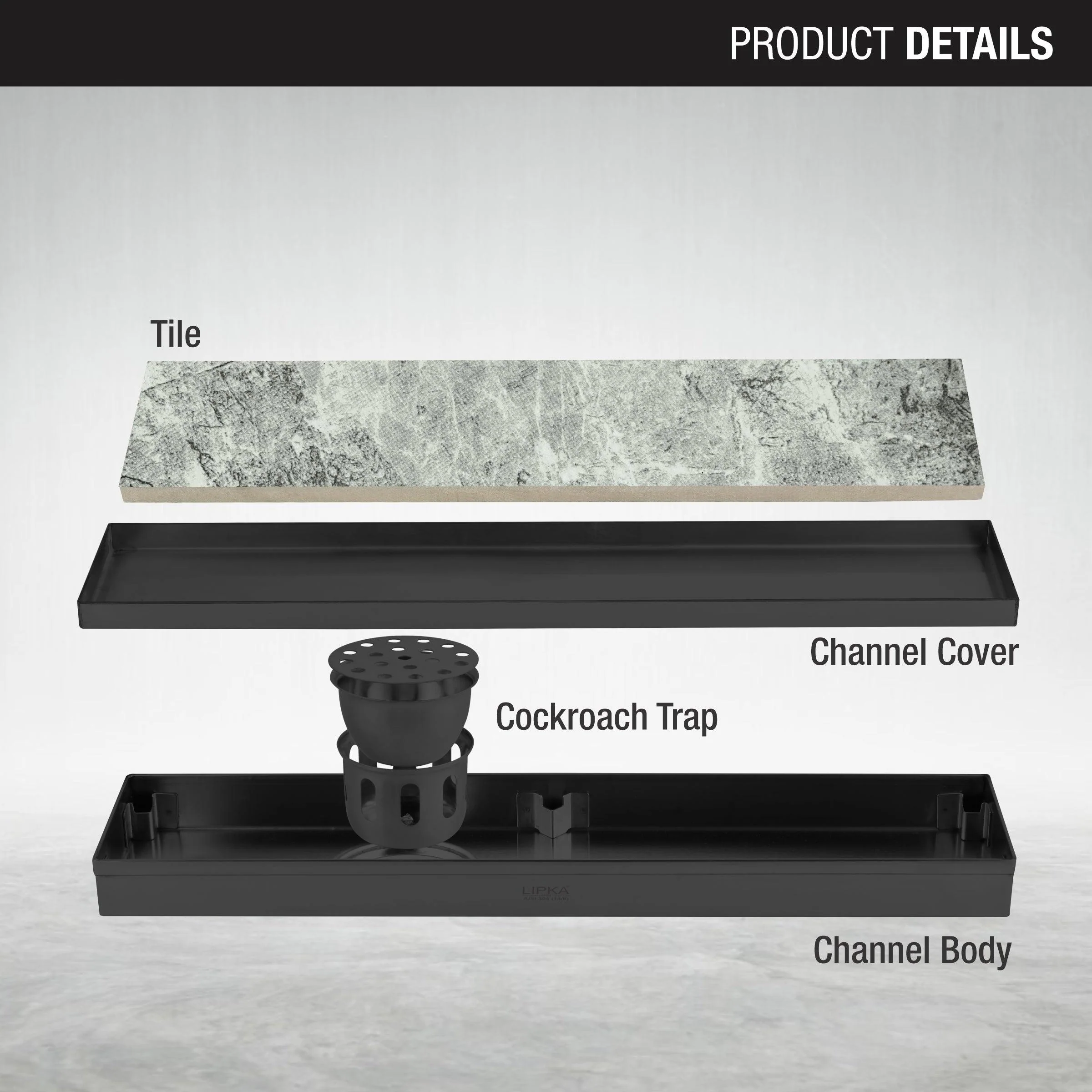 Tile Insert Shower Drain Channel - Black (36 x 5 Inches) - LIPKA - Image 3