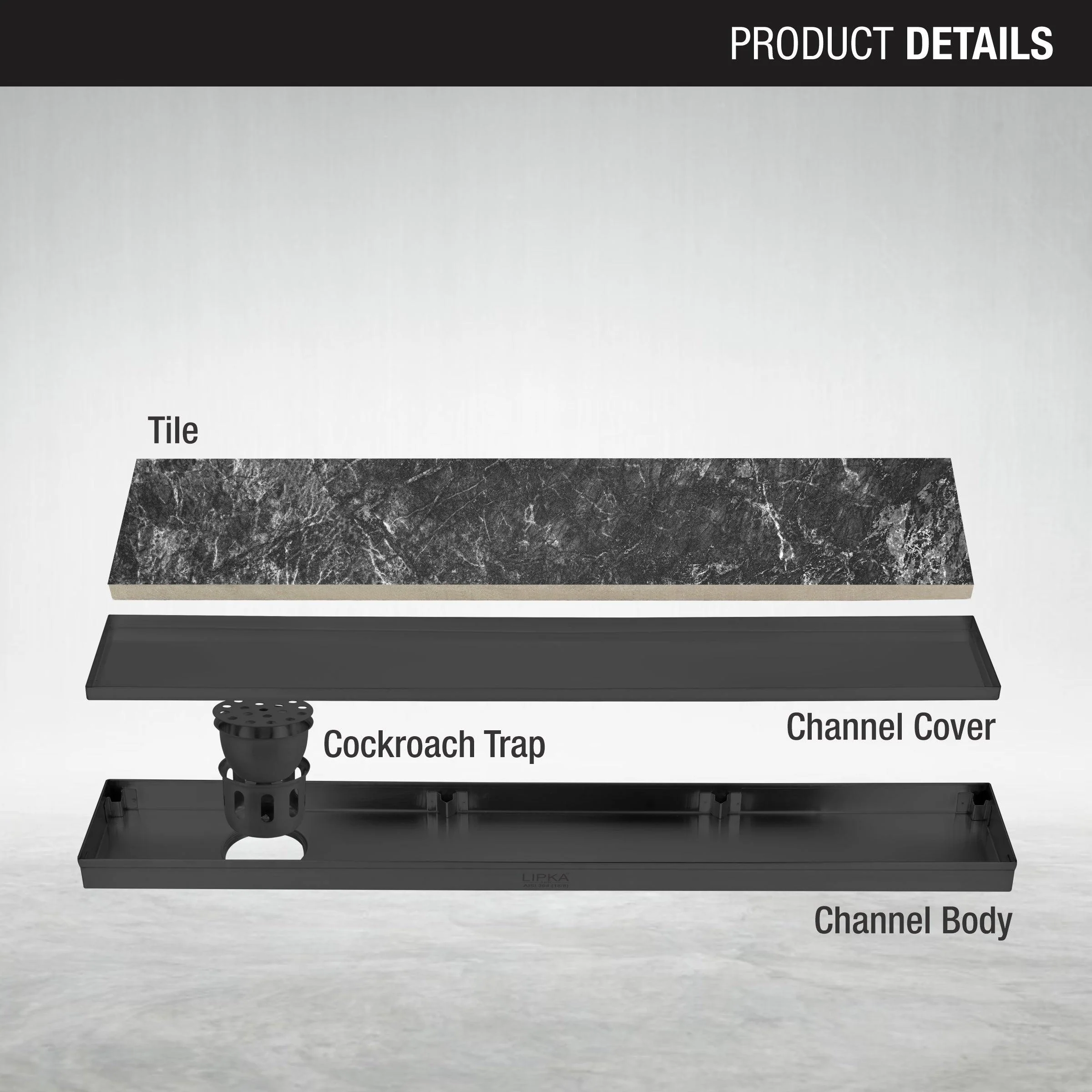 Tile Insert Shower Drain Channel - Black (48 x 4 Inches) - LIPKA - Image 3