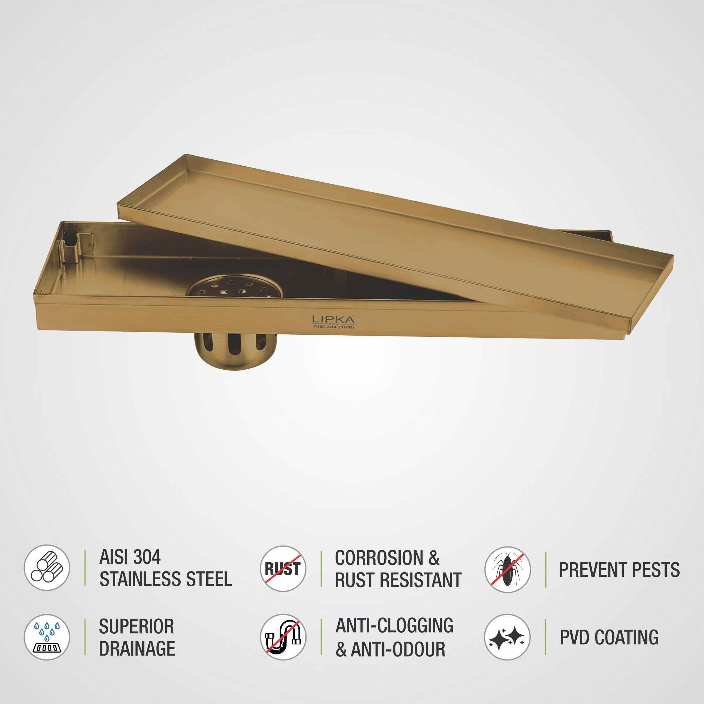 Tile Insert Shower Drain Channel - Yellow Gold (32 x 5 Inches) - LIPKA - Image 5