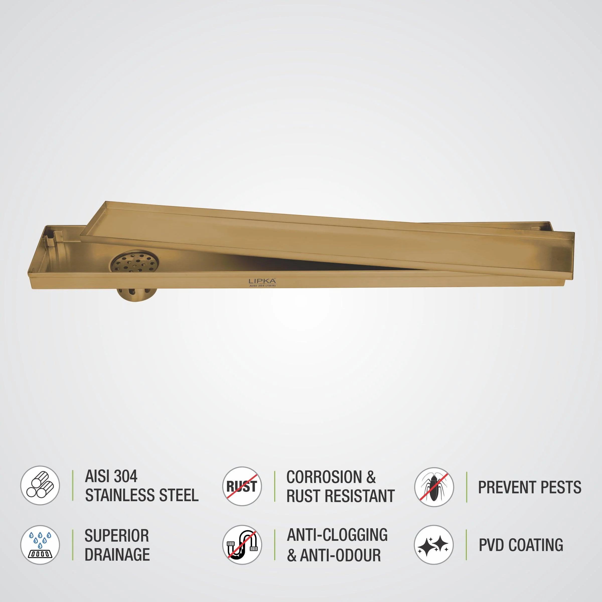 Tile Insert Shower Drain Channel - Yellow Gold (40 x 4 Inches) - LIPKA - Image 5