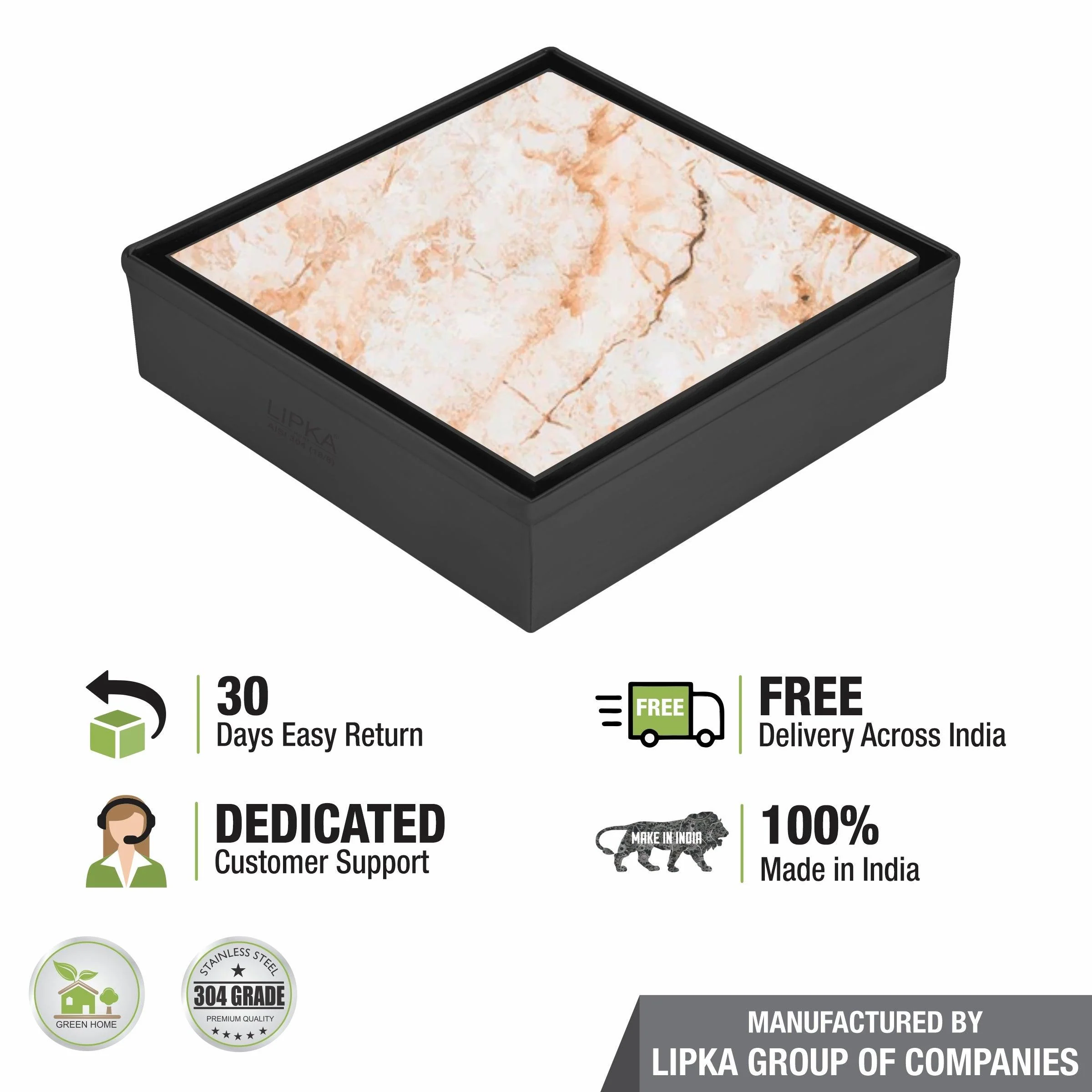Tile Insert Square Floor Drain - Black (6 x 6 Inches) - LIPKA - Image 5