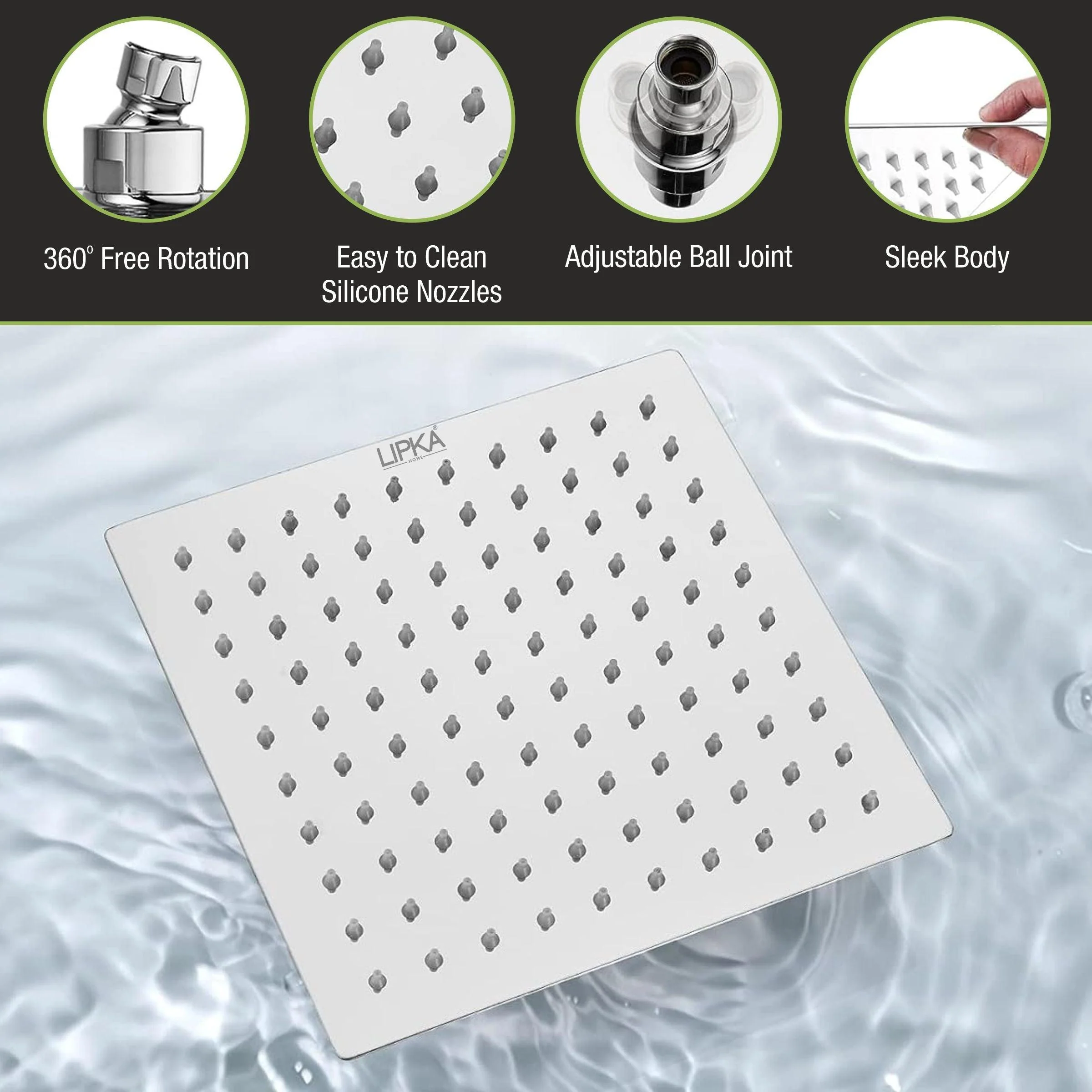 Ultra Thin 304-Grade Overhead Rain Shower (4 x 4 Inches) - LIPKA - Image 3