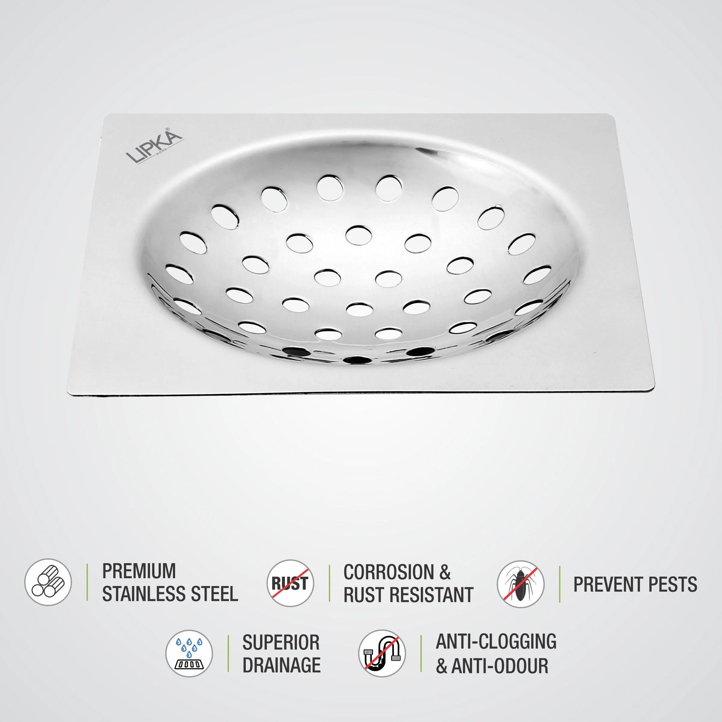UNO Square Flat Cut Floor Drain (5 x 5 Inches) - LIPKA - Image 3