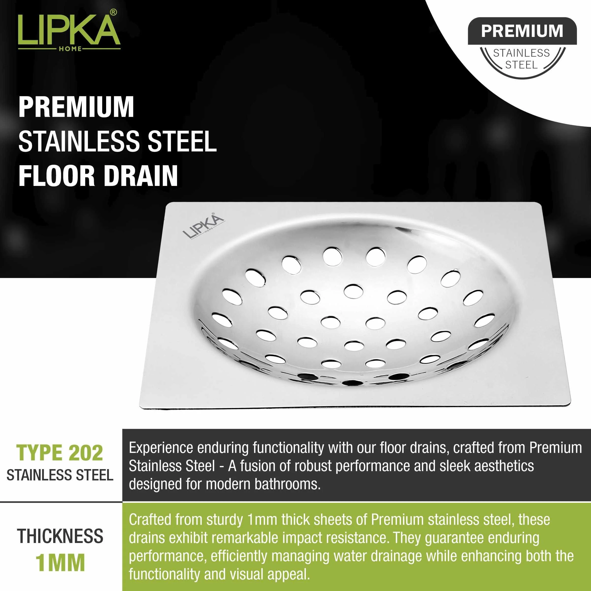 UNO Square Flat Cut Floor Drain (5 x 5 Inches) - LIPKA - Image 4