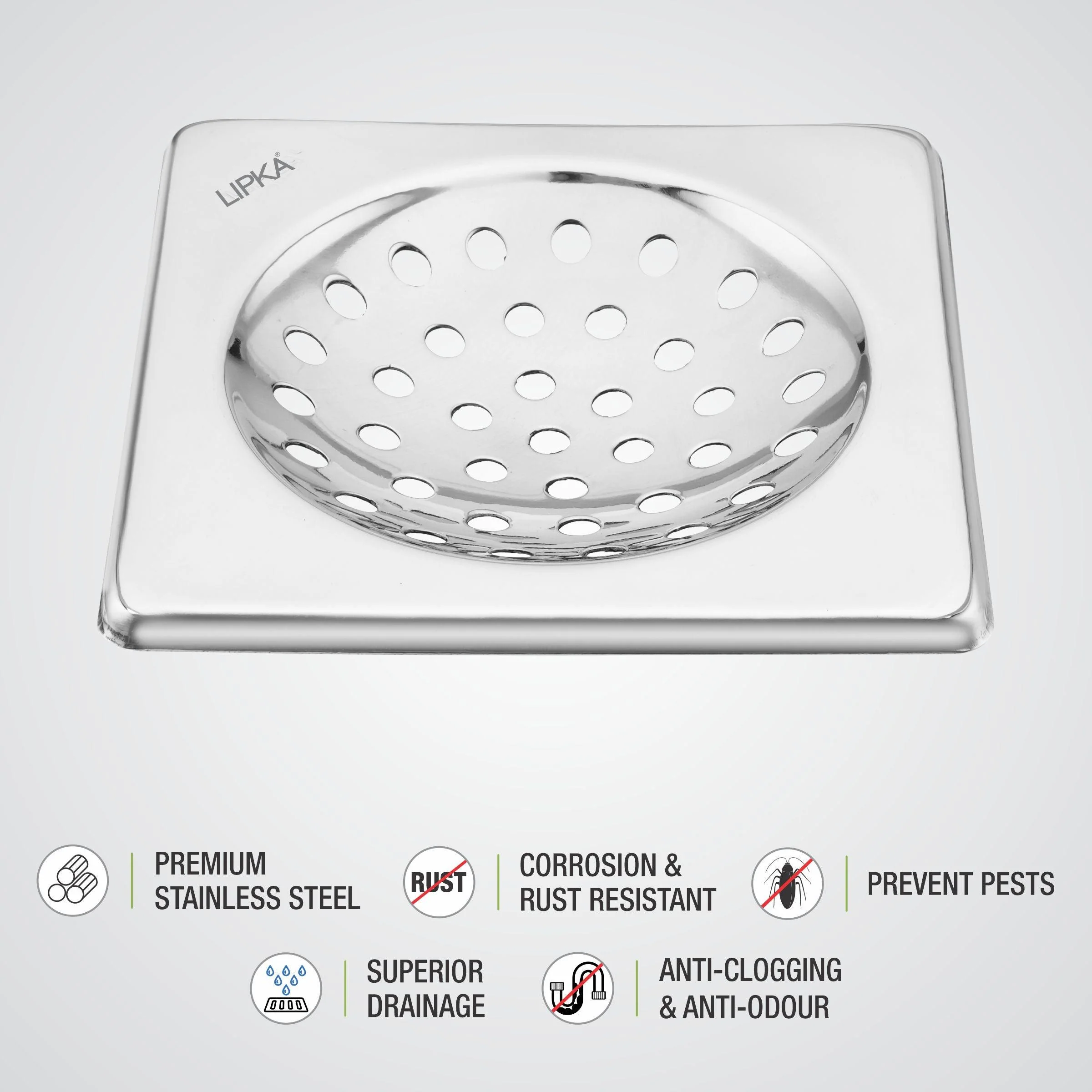 UNO Square Floor Drain (5 x 5 Inches) - LIPKA - Image 3