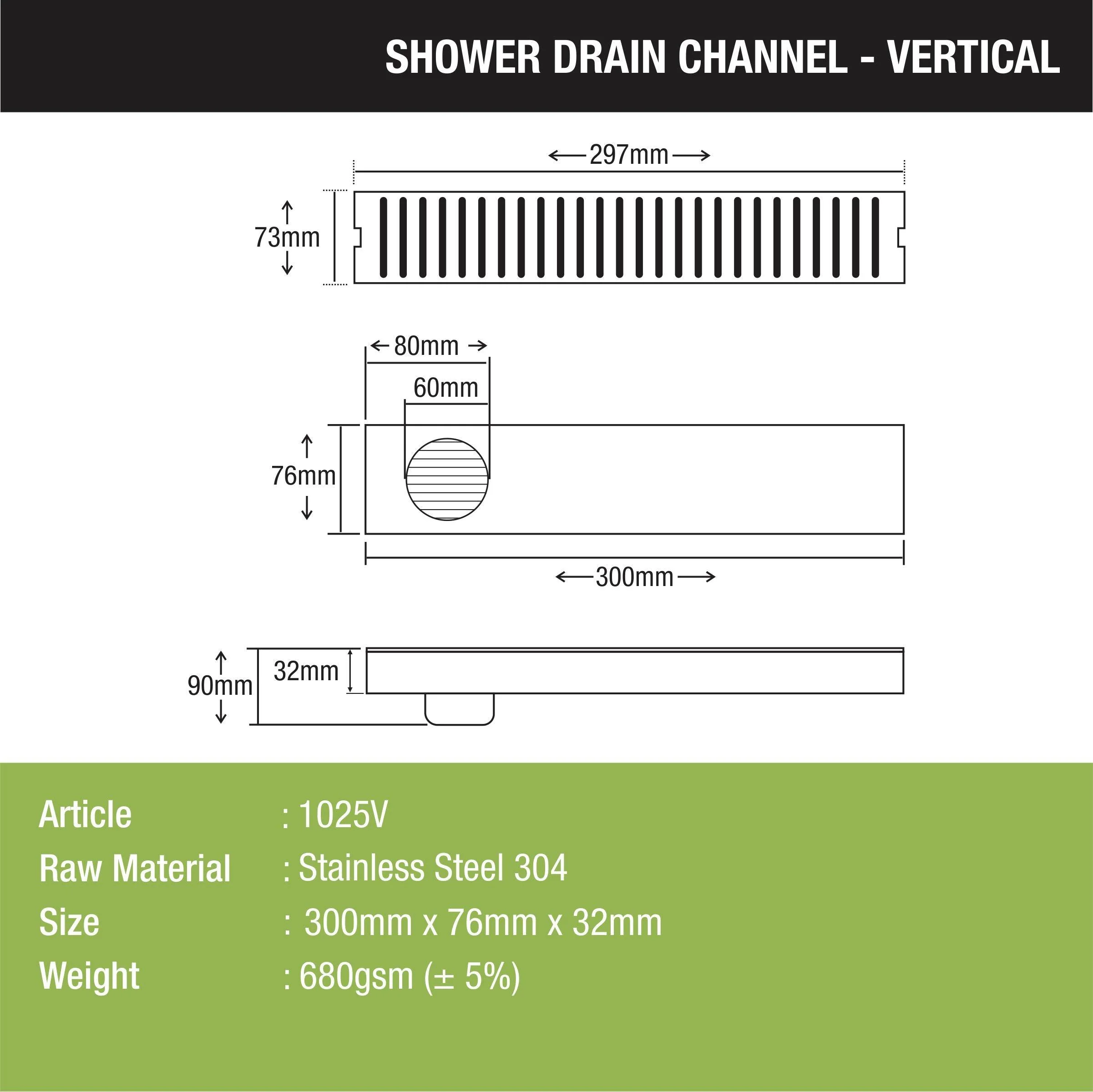 Vertical Shower Drain Channel (12 x 3 Inches) - LIPKA - Image 2
