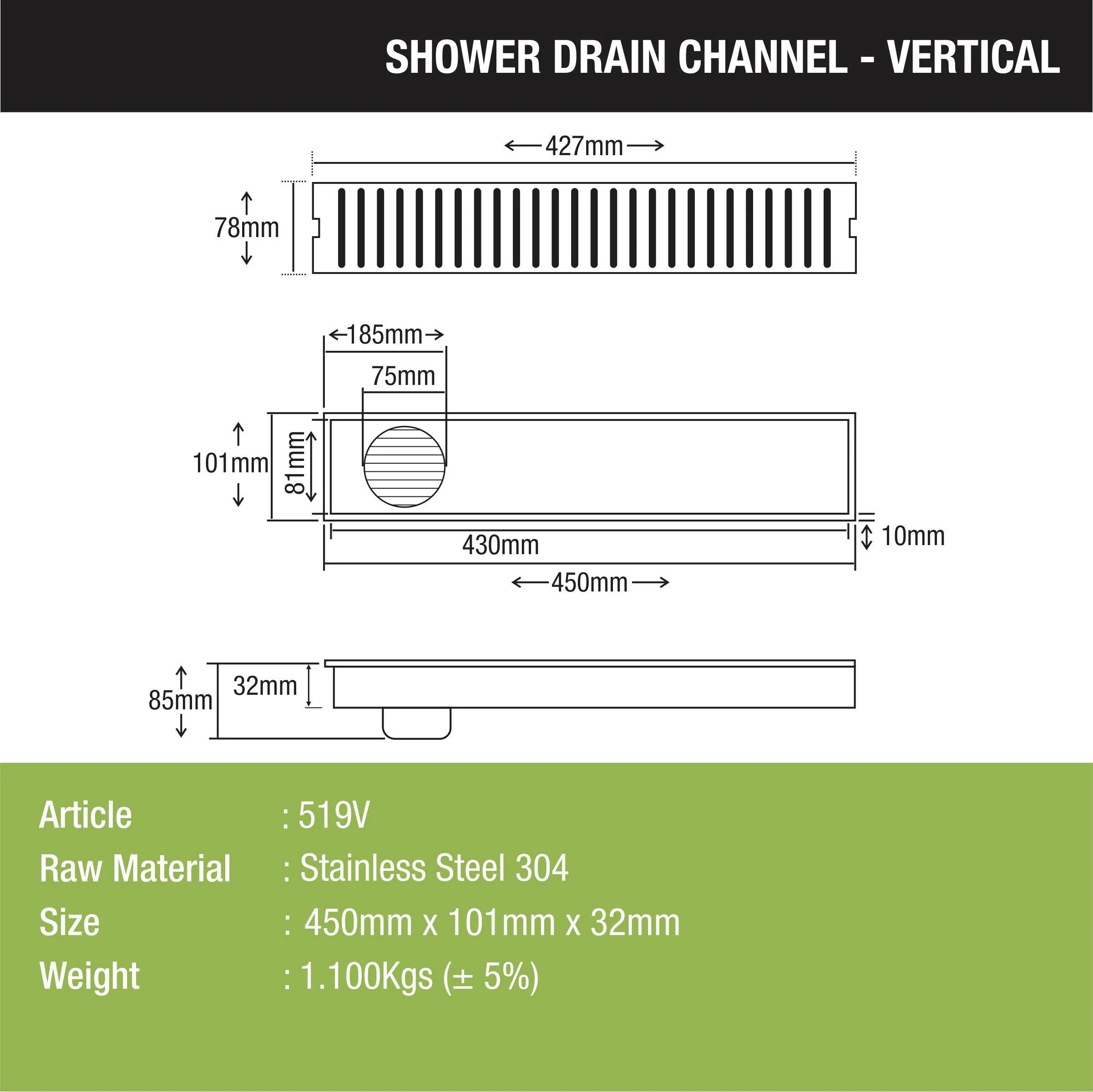 Vertical Shower Drain Channel (18 x 4 Inches) - LIPKA - Image 2
