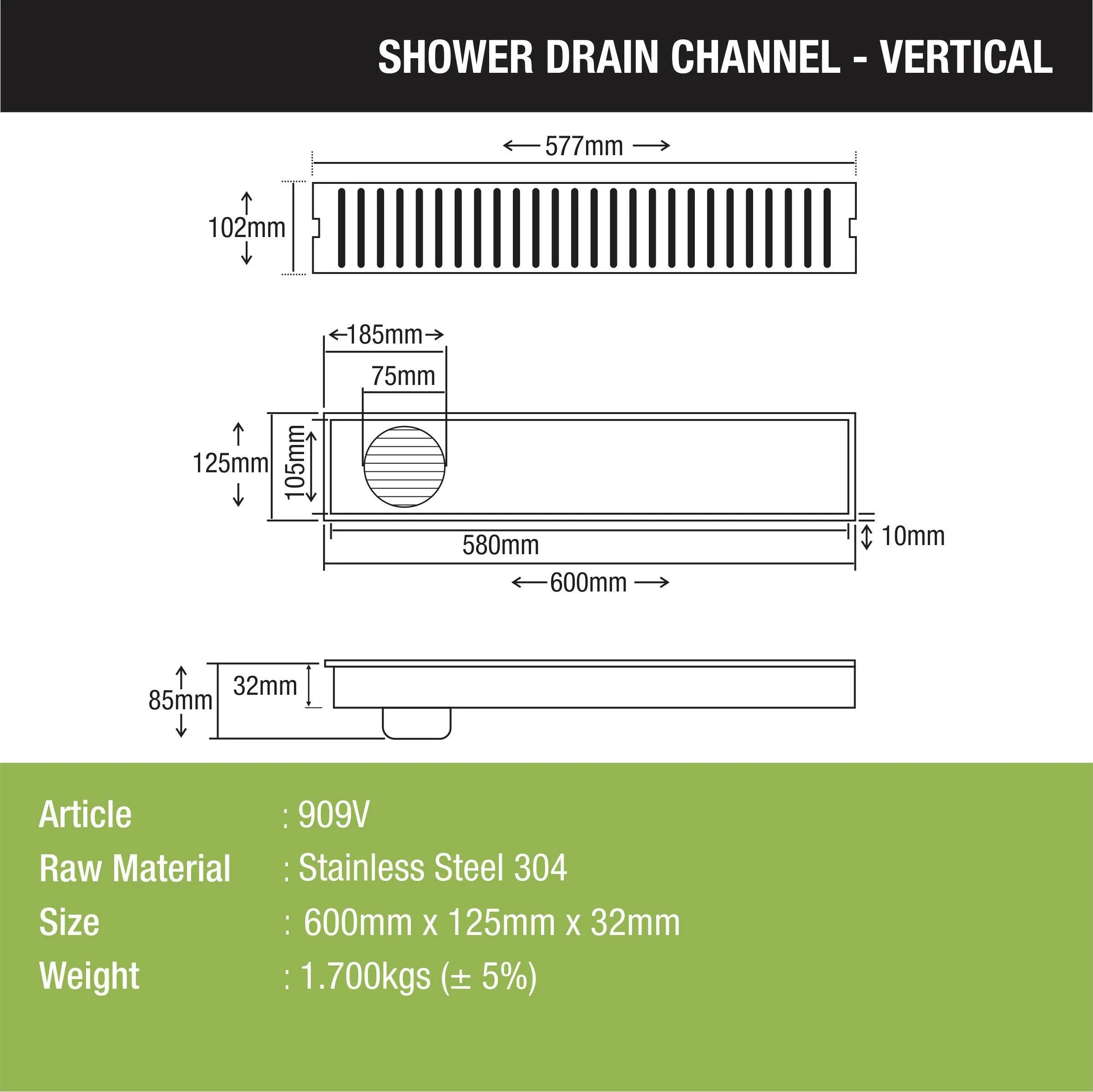 Vertical Shower Drain Channel (24 x 5 Inches) - LIPKA - Image 2