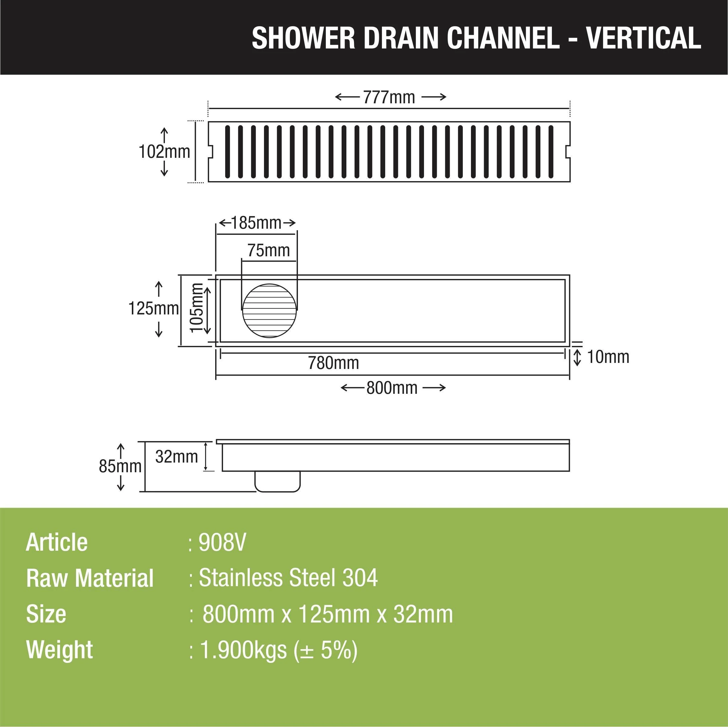 Vertical Shower Drain Channel (32 x 5 Inches) - LIPKA - Image 2