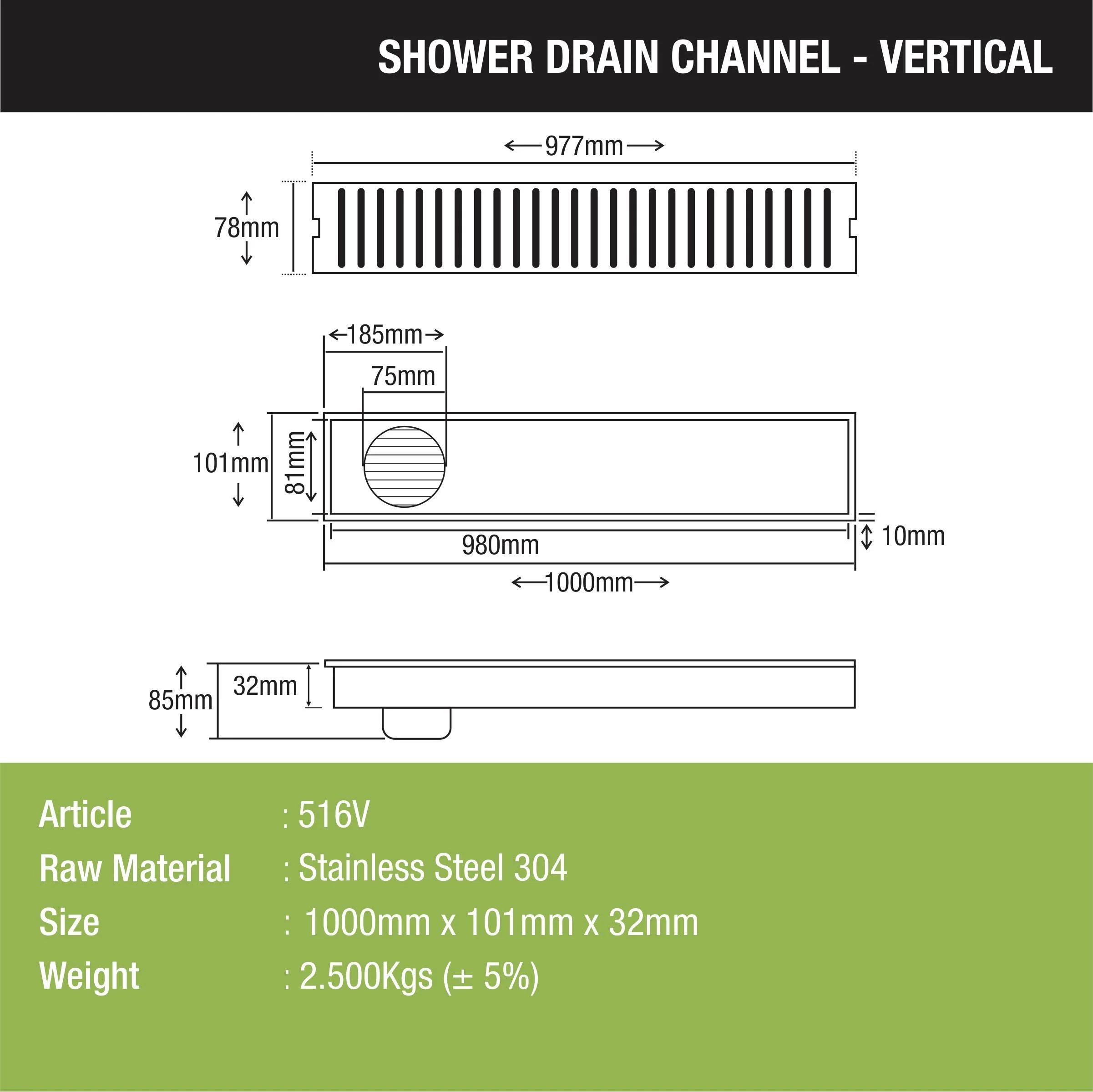 Vertical Shower Drain Channel (40 x 4 Inches) - LIPKA - Image 2