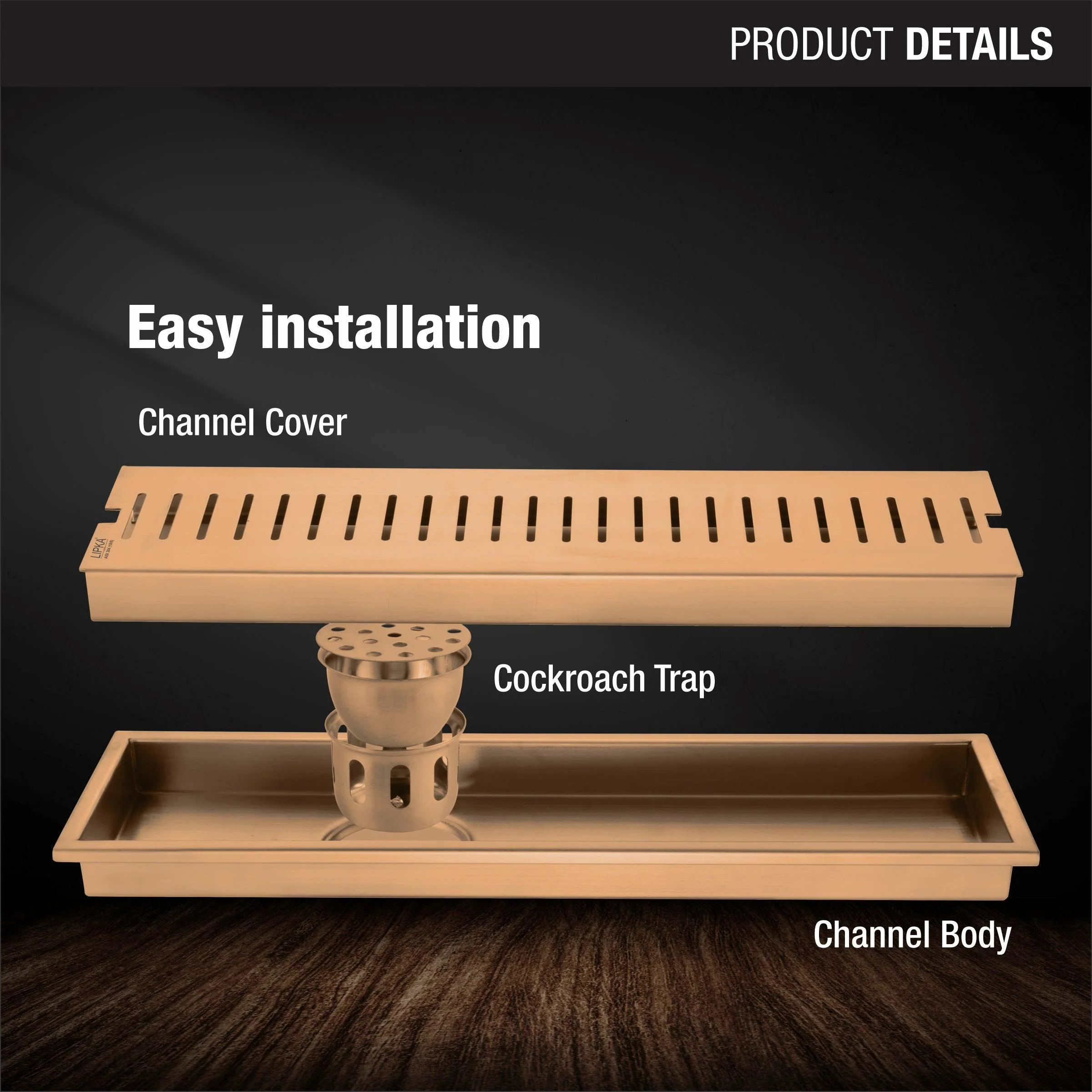 Vertical Shower Drain Channel - Antique Copper (32 x 4 Inches) - LIPKA - Image 3