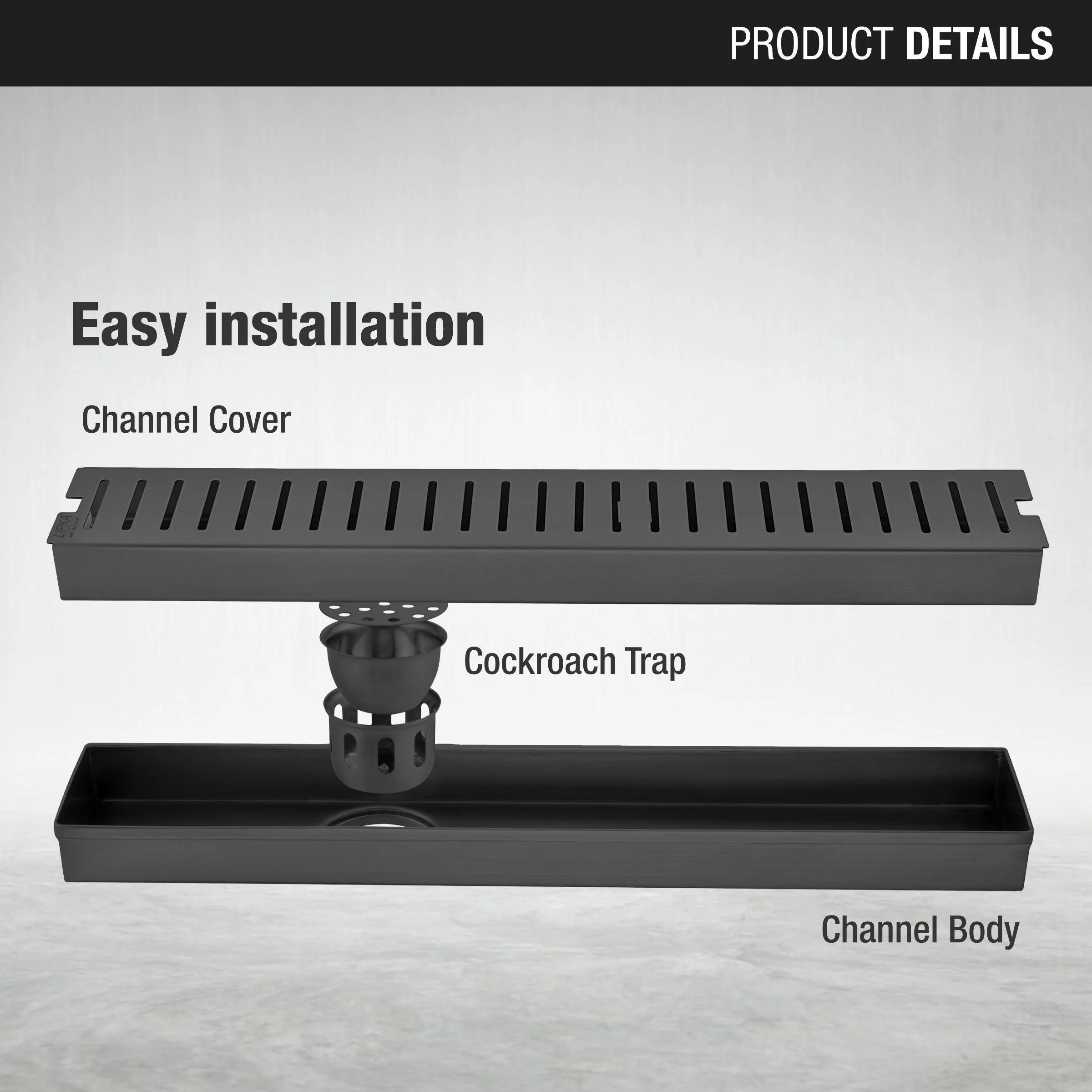 Vertical Shower Drain Channel - Black (40 x 3 Inches) - LIPKA - Image 3