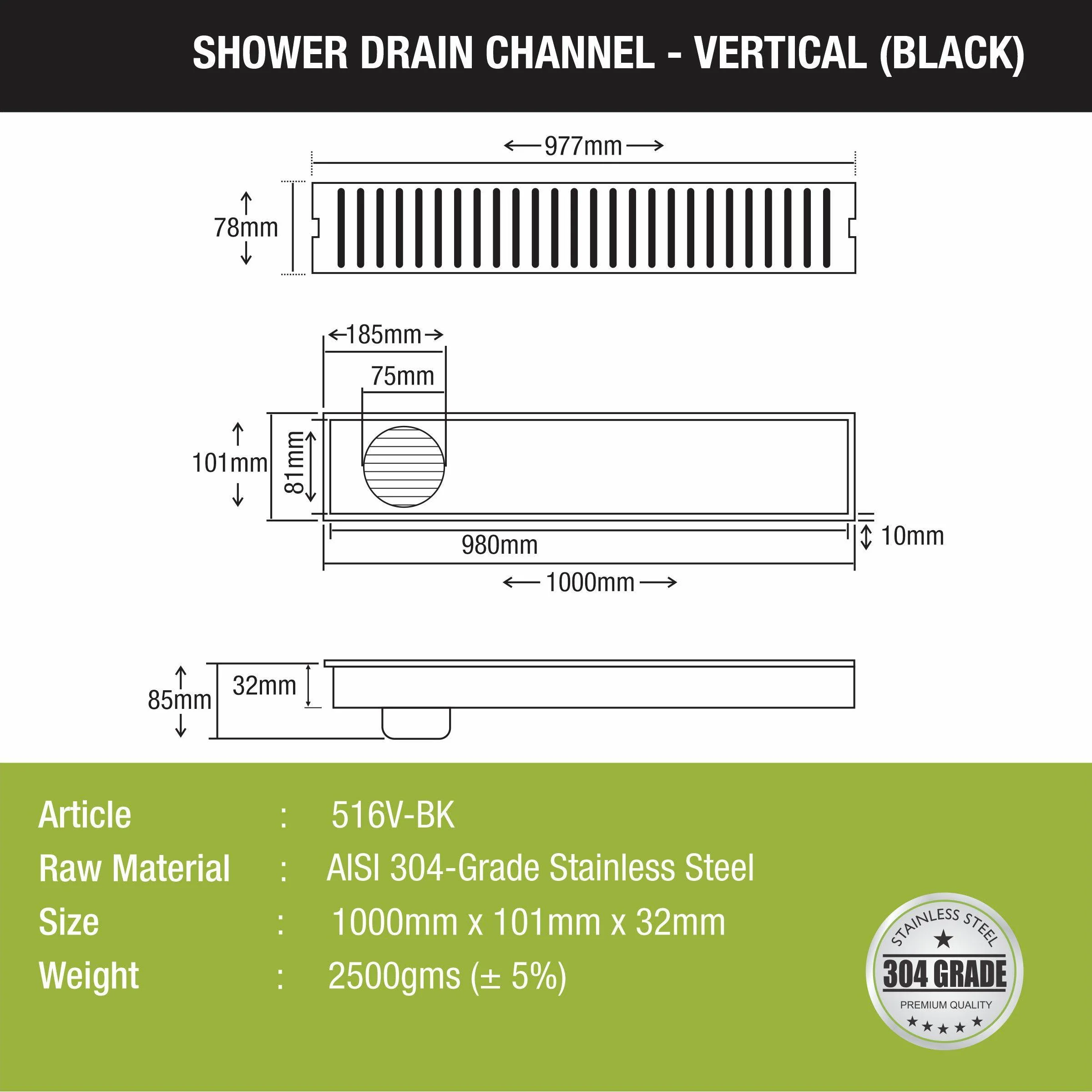 Vertical Shower Drain Channel - Black (40 x 4 Inches) - LIPKA - Image 2